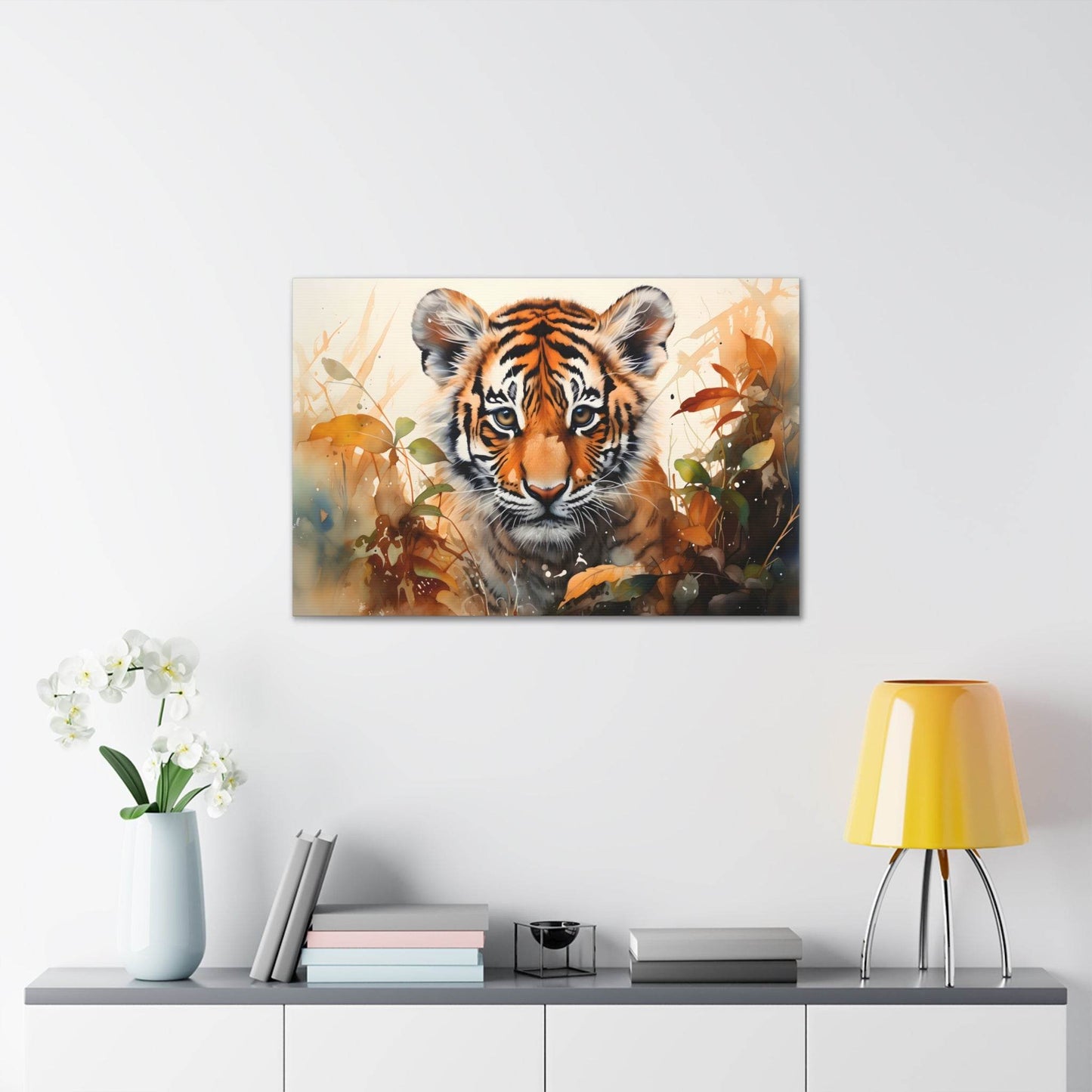Watercolor Baby Tiger In Nature Art Canvas Gallery Wraps Tiger Print Large Canvas Art Animal Wall Art minimalist Wall Art Lover Gift - Giftsmojo