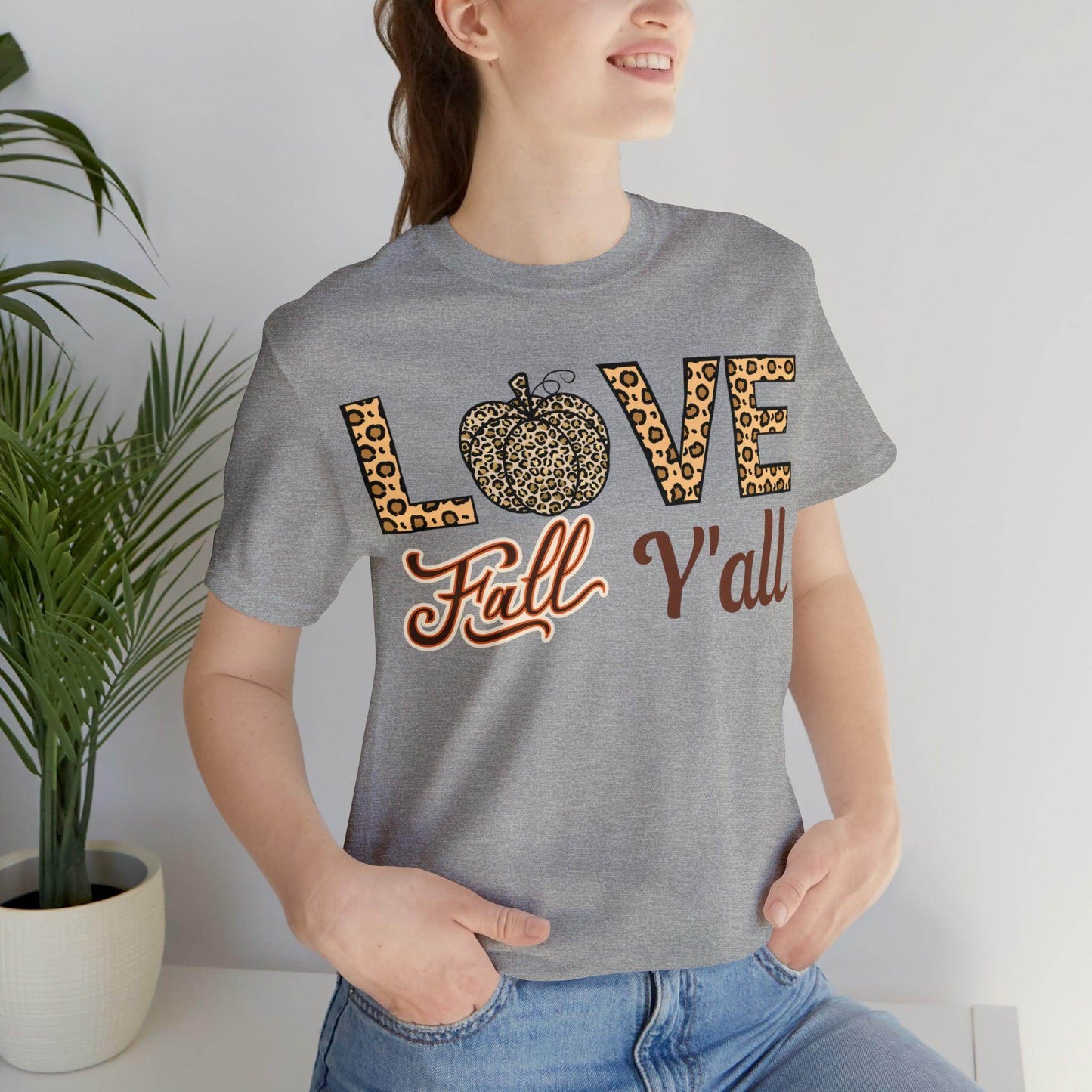 Leopard Print Love Fall Y'all Shirt, Pumpkin Shirt, Fall Shirt for Fall Lovers, Fall Gift - Giftsmojo