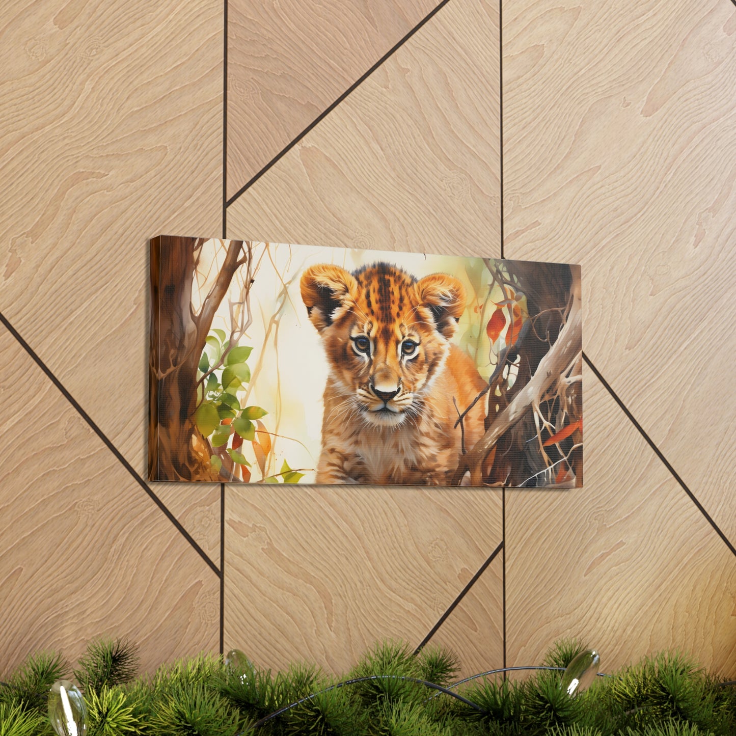 Watercolor Baby Lion In Nature Art Canvas Gallery Wraps Baby Lion Print Large Canvas Art Animal Wall Art minimalist Wall Art Lover Gift