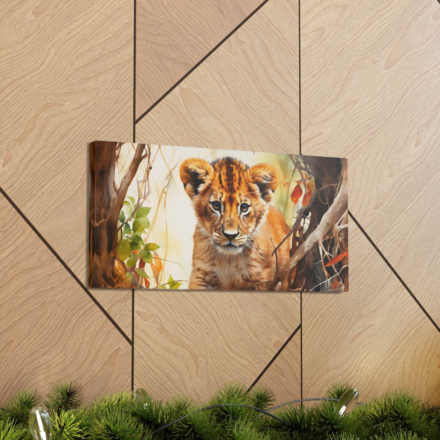 Watercolor Baby Lion In Nature Art Canvas Gallery Wraps Baby Lion Print Large Canvas Art Animal Wall Art minimalist Wall Art Lover Gift - Giftsmojo