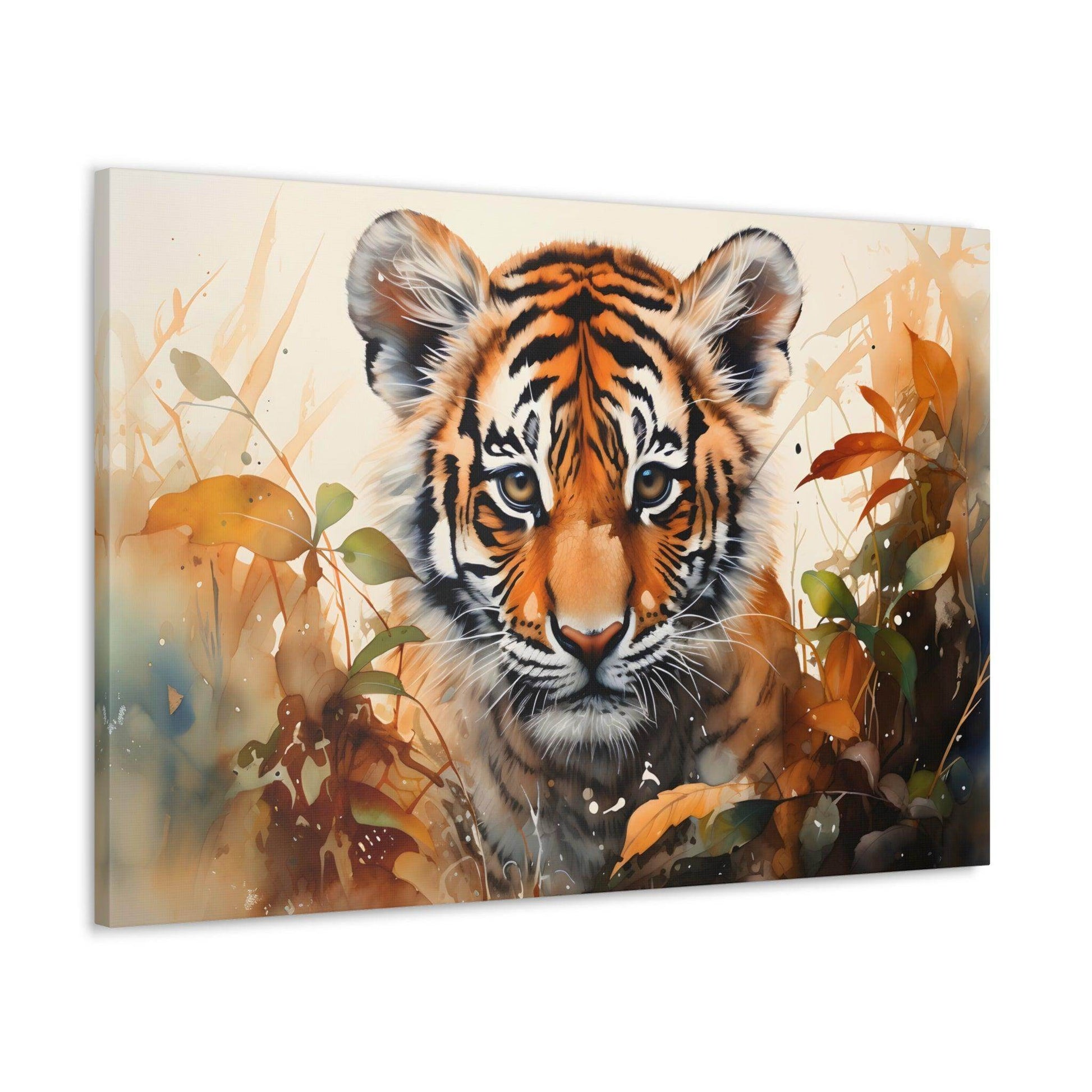 Watercolor Baby Tiger In Nature Art Canvas Gallery Wraps Tiger Print Large Canvas Art Animal Wall Art minimalist Wall Art Lover Gift - Giftsmojo