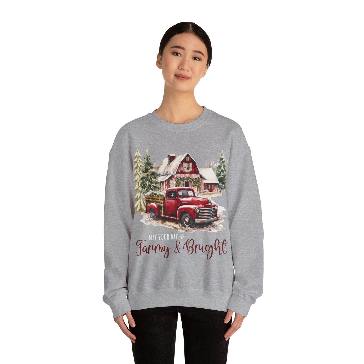 May Your Day Be Farmy And Bright Christmas Sweatshirt Christmas on The Farm Sweatshirt Christmas Farm Sweatshirt Christmas Sweater Trendy Christmas Shirt Farmers - Giftsmojo