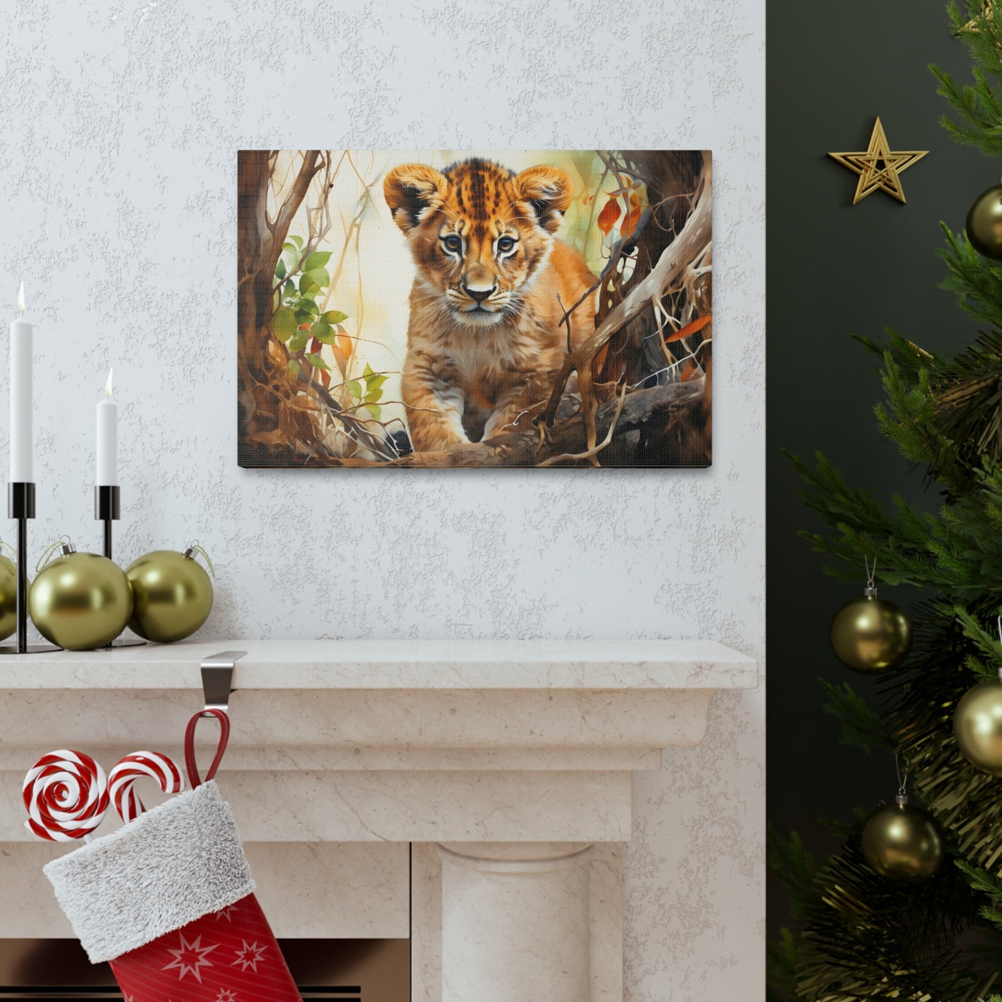 Watercolor Baby Lion In Nature Art Canvas Gallery Wraps Baby Lion Print Large Canvas Art Animal Wall Art minimalist Wall Art Lover Gift
