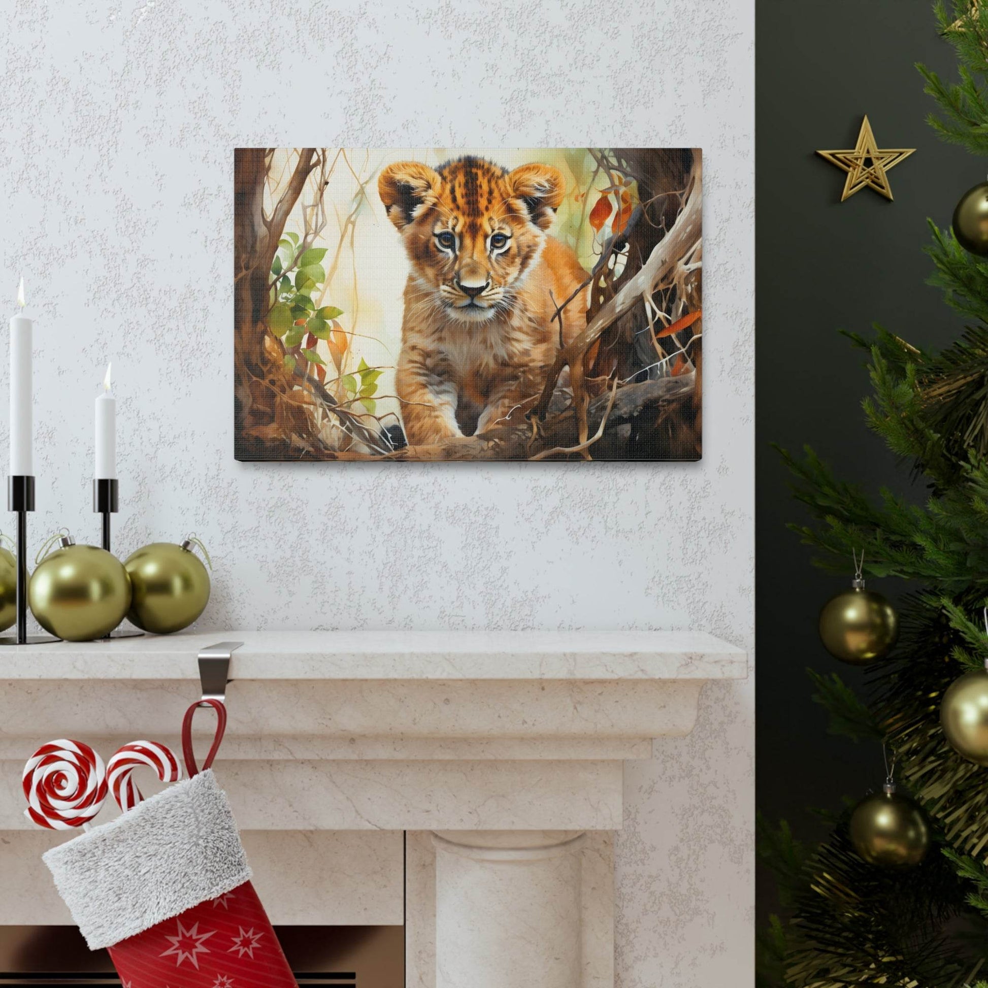 Watercolor Baby Lion In Nature Art Canvas Gallery Wraps Baby Lion Print Large Canvas Art Animal Wall Art minimalist Wall Art Lover Gift - Giftsmojo