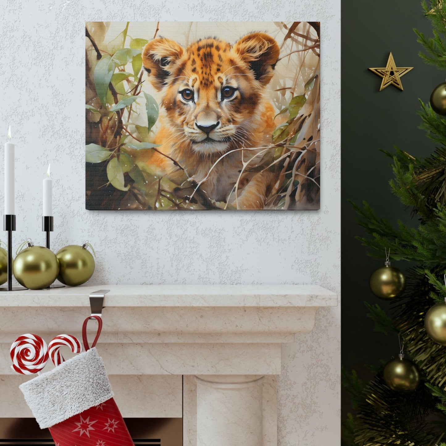 Watercolor Baby Lion In Nature Art Canvas Gallery Wraps Baby Lion Print Large Canvas Art Animal Wall Art minimalist Wall Art Lover Gift - Giftsmojo