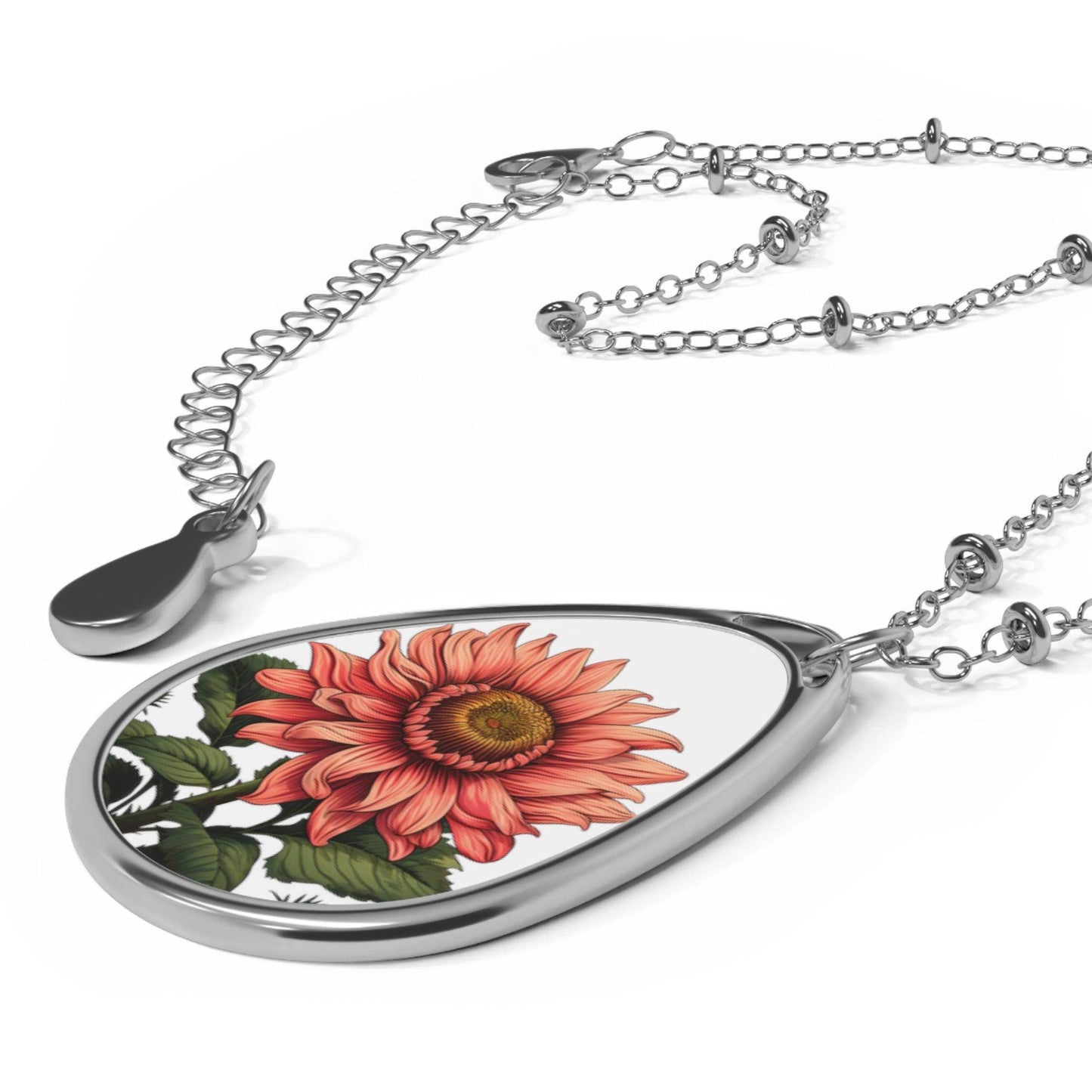 SunFlower Oval Necklace Flower Necklace - Unique Gift For Her Birthday Christmas Flower Necklace Flower Jewelry Nature Jewelry Floral Jewelry - Giftsmojo