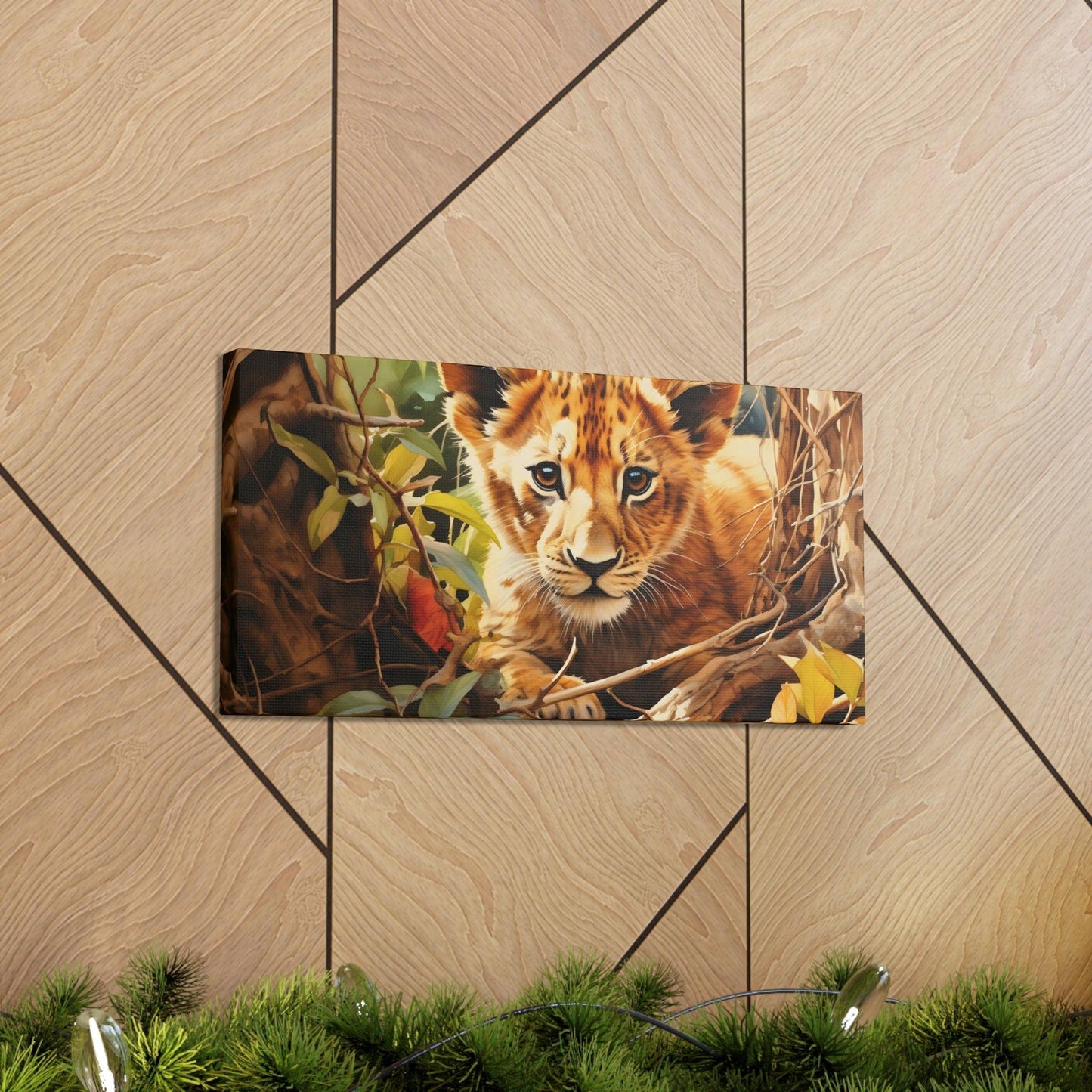 Watercolor Baby Lion In Nature Art Canvas Gallery Wraps Baby Lion Print Large Canvas Art Animal Wall Art minimalist Wall Art Lover Gift