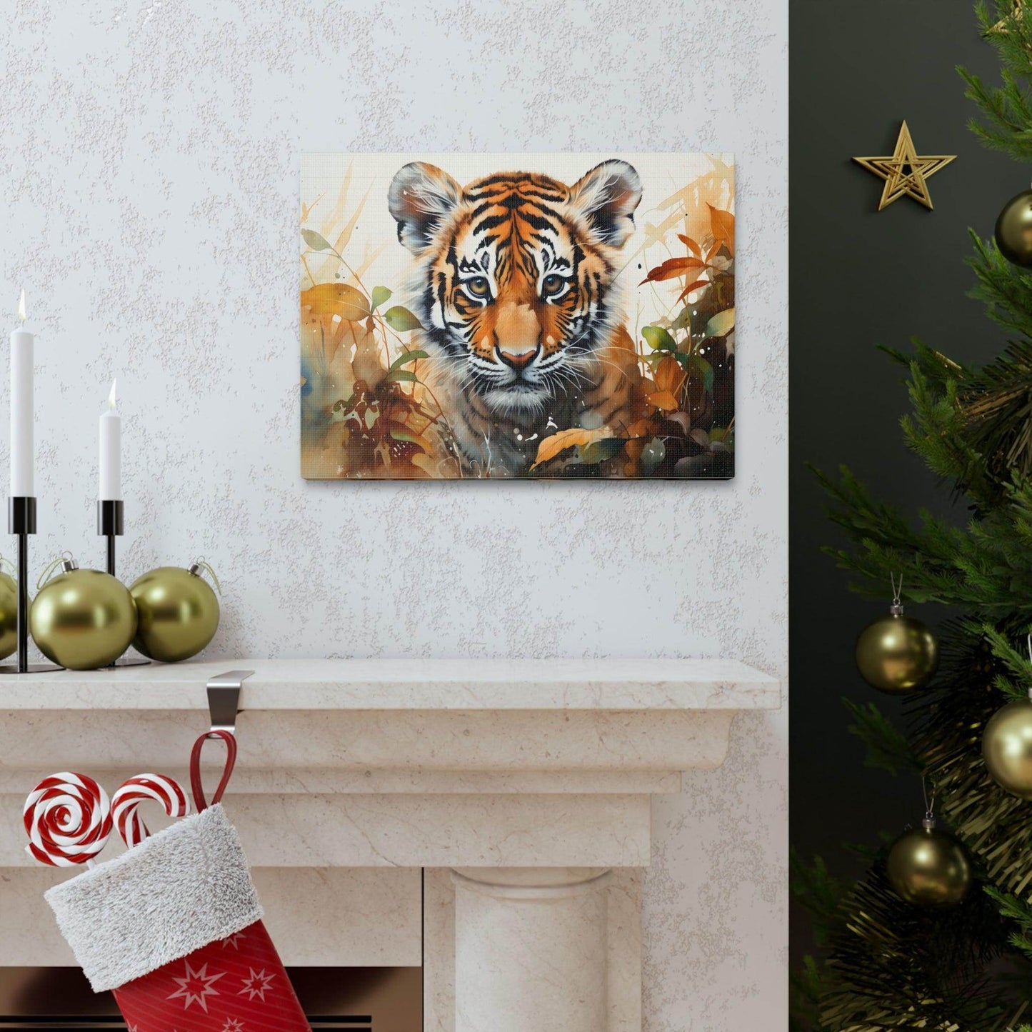 Watercolor Baby Tiger In Nature Art Canvas Gallery Wraps Tiger Print Large Canvas Art Animal Wall Art minimalist Wall Art Lover Gift - Giftsmojo