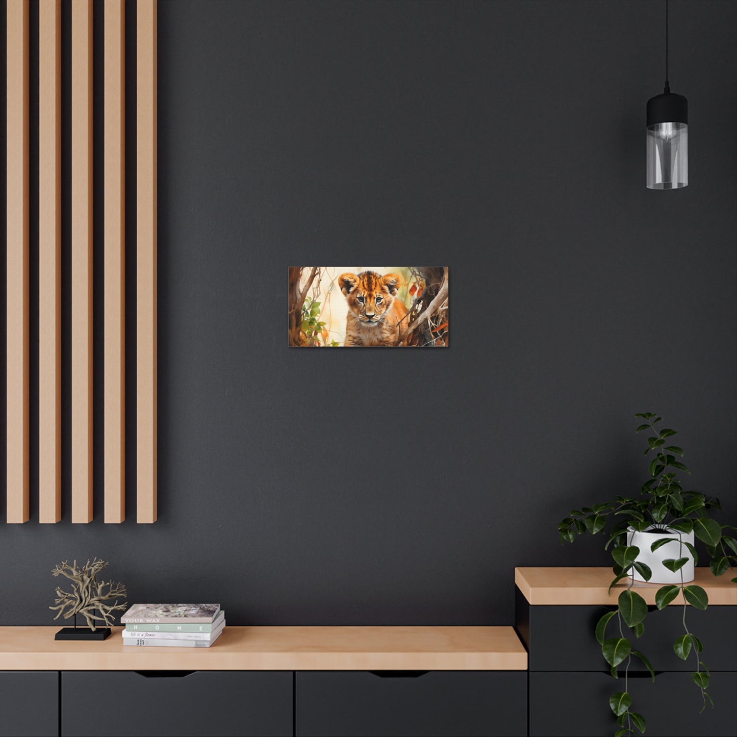 Watercolor Baby Lion In Nature Art Canvas Gallery Wraps Baby Lion Print Large Canvas Art Animal Wall Art minimalist Wall Art Lover Gift