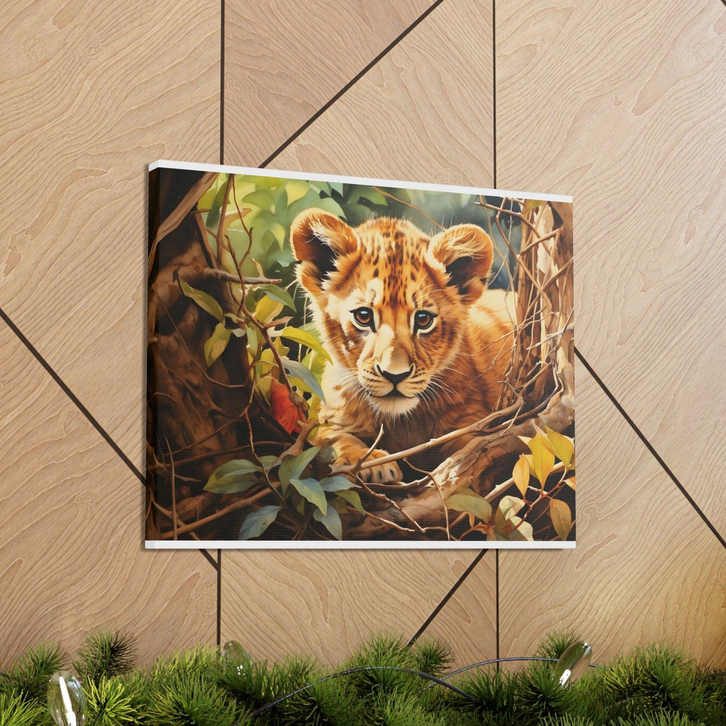 Watercolor Baby Lion In Nature Art Canvas Gallery Wraps Baby Lion Print Large Canvas Art Animal Wall Art minimalist Wall Art Lover Gift