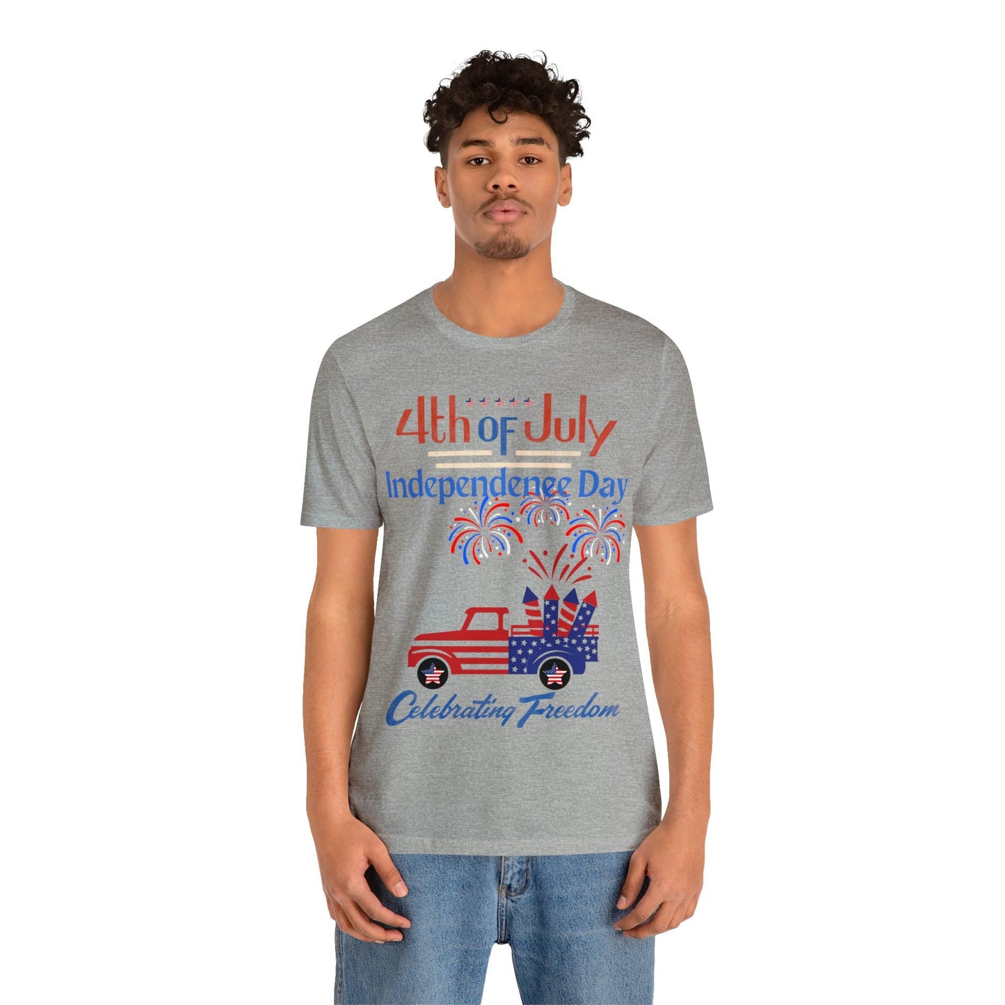 Celebrate Independence with our Patriotic Freedom Shirt! Men and Women's 4th of July Shirt featuring USA Flag, Fireworks, and Joyful Spirit!"