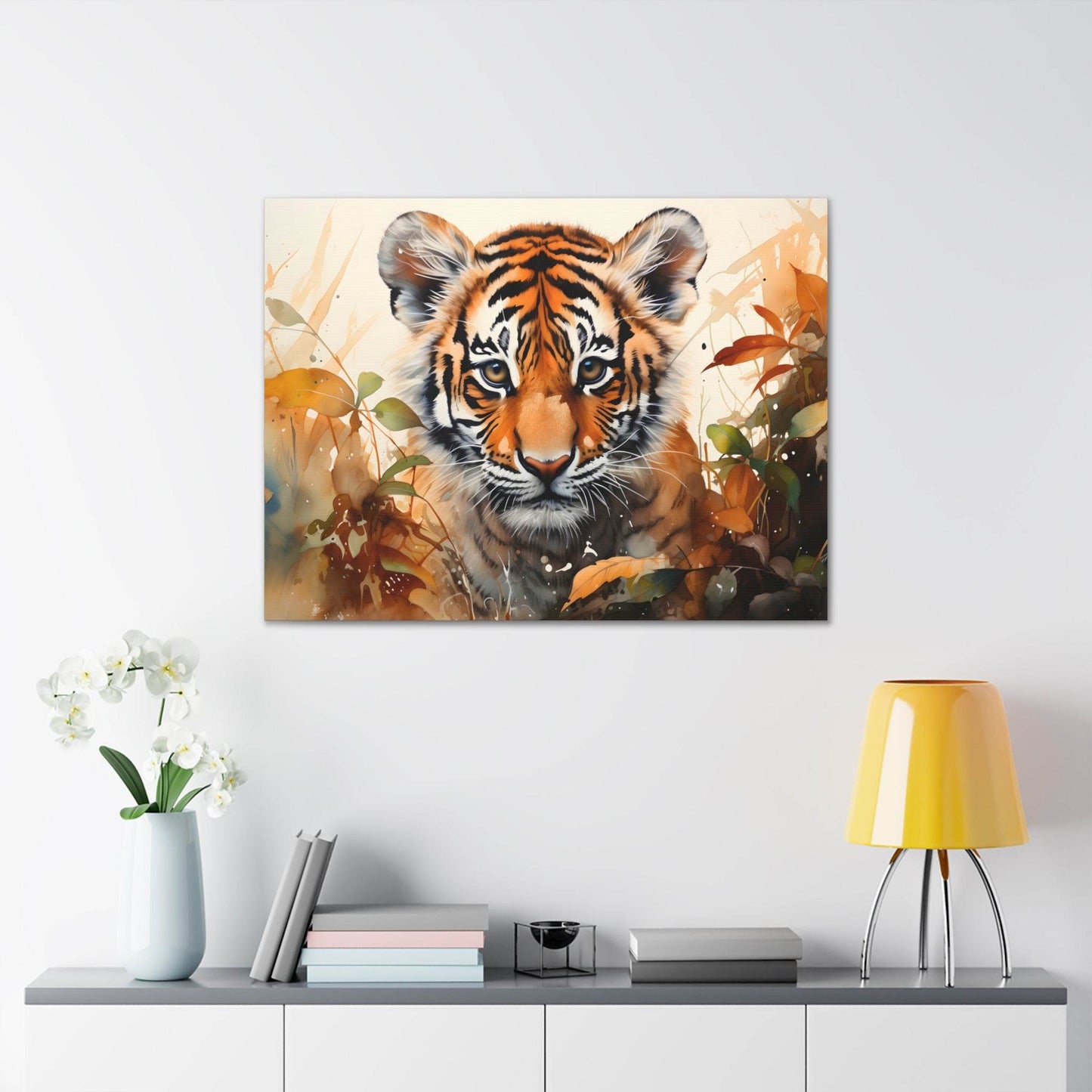 Watercolor Baby Tiger In Nature Art Canvas Gallery Wraps Tiger Print Large Canvas Art Animal Wall Art minimalist Wall Art Lover Gift - Giftsmojo