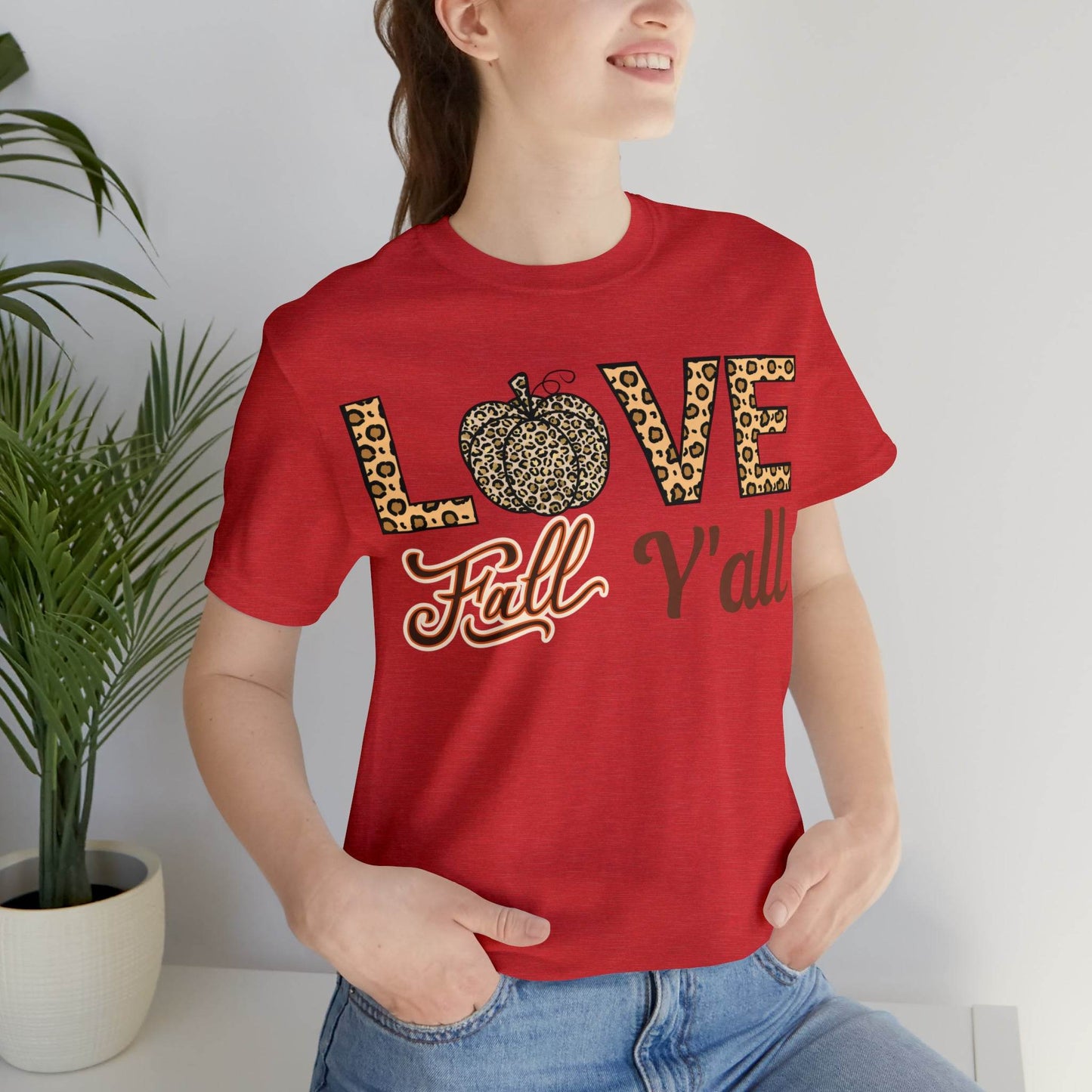 Leopard Print Love Fall Y'all Shirt, Pumpkin Shirt, Fall Shirt for Fall Lovers, Fall Gift - Giftsmojo