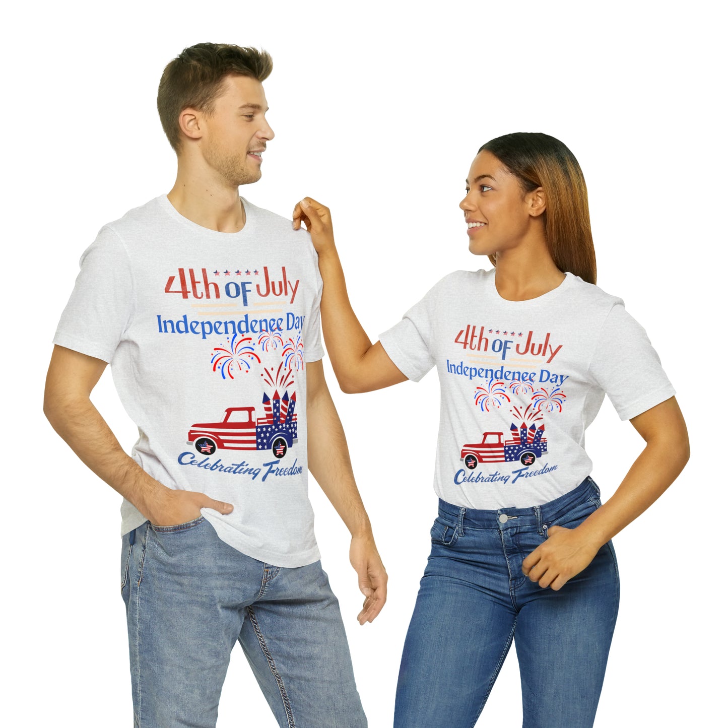 Celebrate Independence with our Patriotic Freedom Shirt! Men and Women's 4th of July Shirt featuring USA Flag, Fireworks, and Joyful Spirit!"