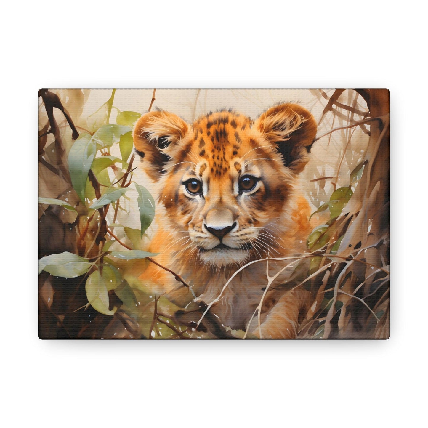 Watercolor Baby Lion In Nature Art Canvas Gallery Wraps Baby Lion Print Large Canvas Art Animal Wall Art minimalist Wall Art Lover Gift - Giftsmojo