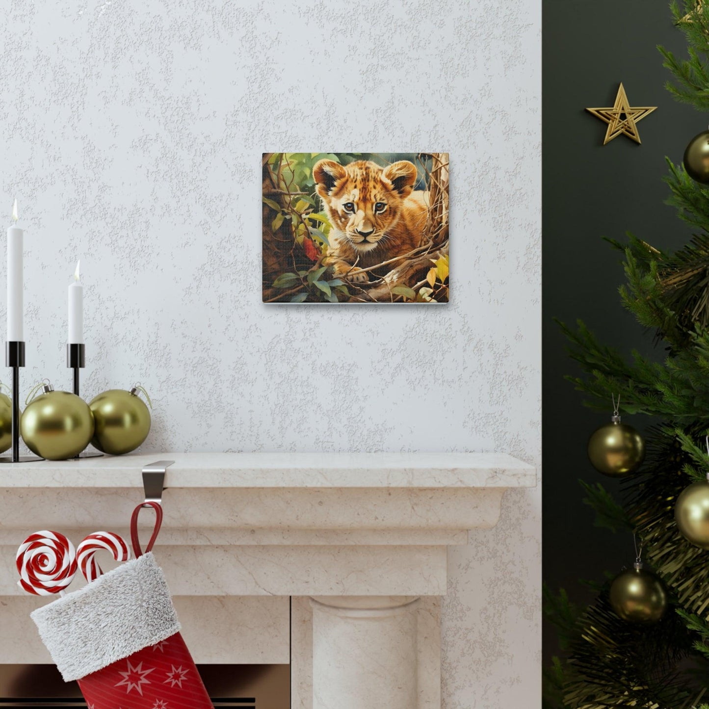Watercolor Baby Lion In Nature Art Canvas Gallery Wraps Baby Lion Print Large Canvas Art Animal Wall Art minimalist Wall Art Lover Gift