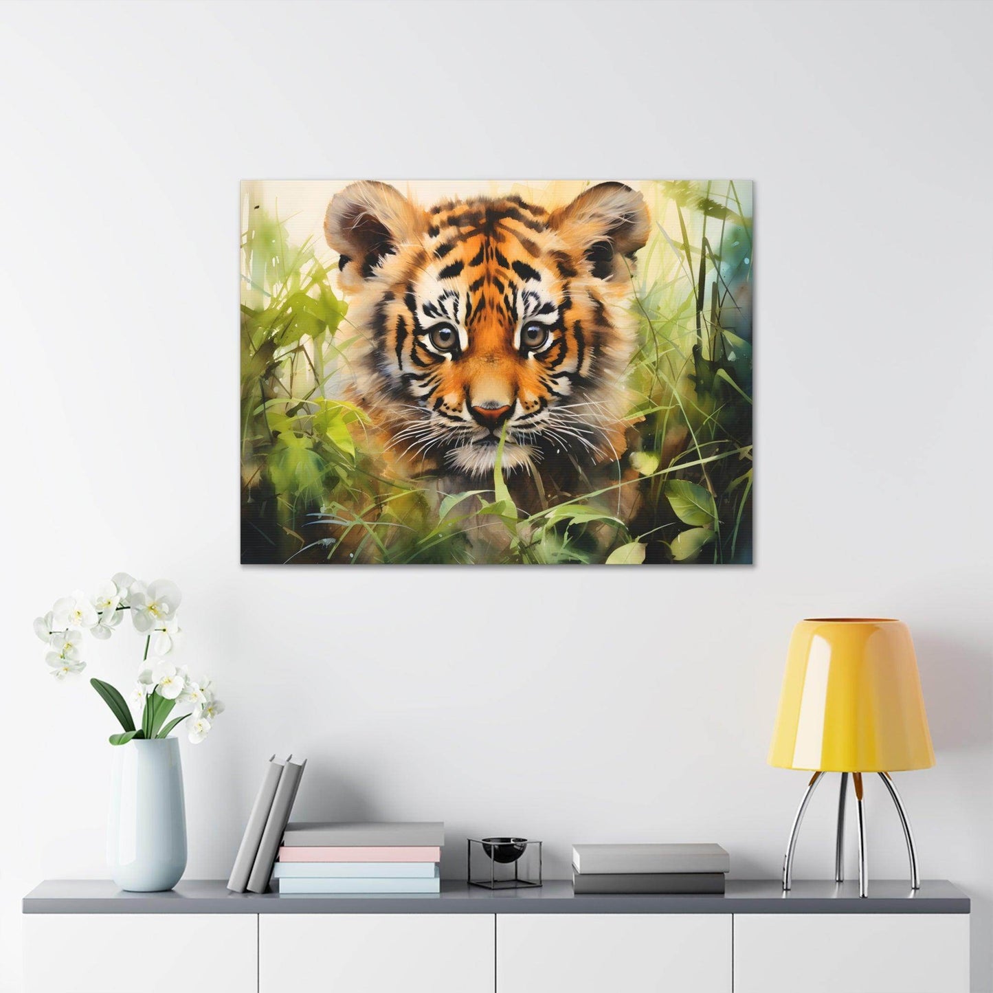 Watercolor Baby Tiger In Nature Art Canvas Gallery Wraps Tiger Print Large Canvas Art Animal Wall Art minimalist Wall Art Lover Gift - Giftsmojo