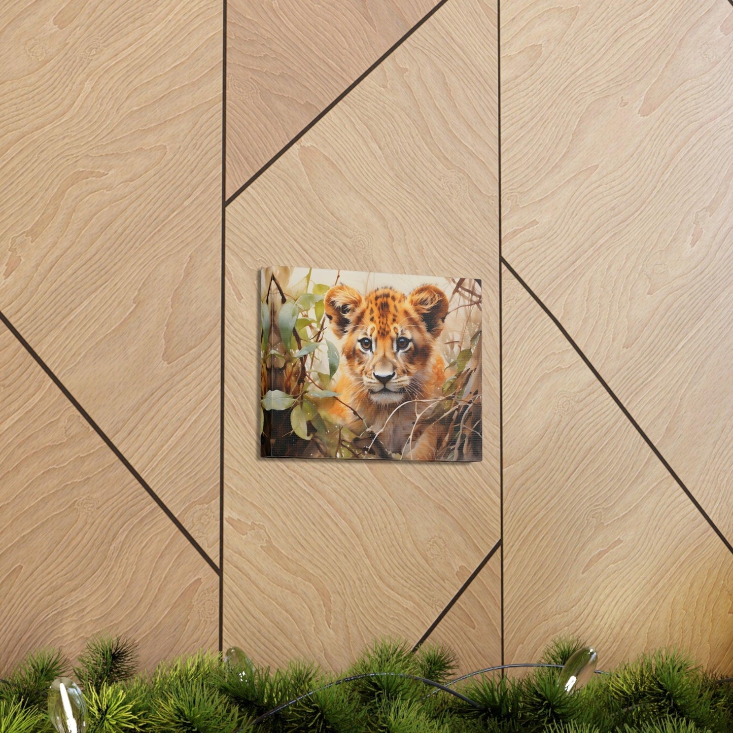 Watercolor Baby Lion In Nature Art Canvas Gallery Wraps Baby Lion Print Large Canvas Art Animal Wall Art minimalist Wall Art Lover Gift - Giftsmojo