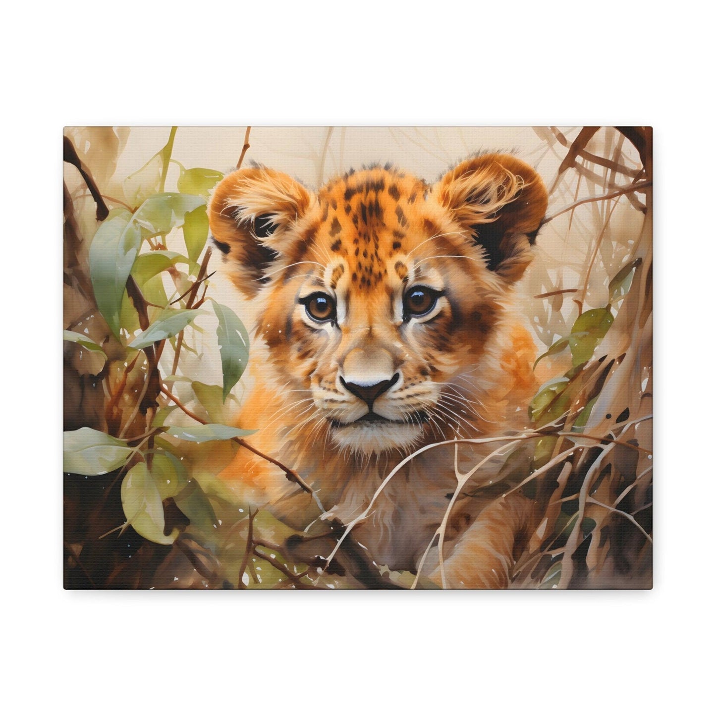 Watercolor Baby Lion In Nature Art Canvas Gallery Wraps Baby Lion Print Large Canvas Art Animal Wall Art minimalist Wall Art Lover Gift - Giftsmojo