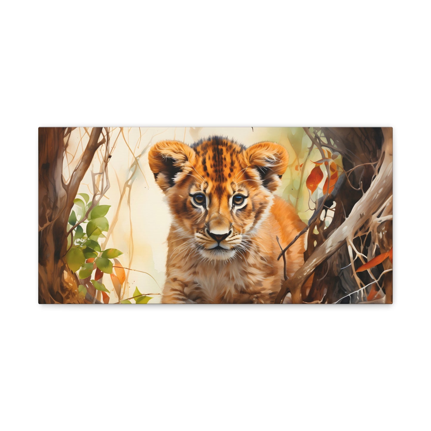Watercolor Baby Lion In Nature Art Canvas Gallery Wraps Baby Lion Print Large Canvas Art Animal Wall Art minimalist Wall Art Lover Gift