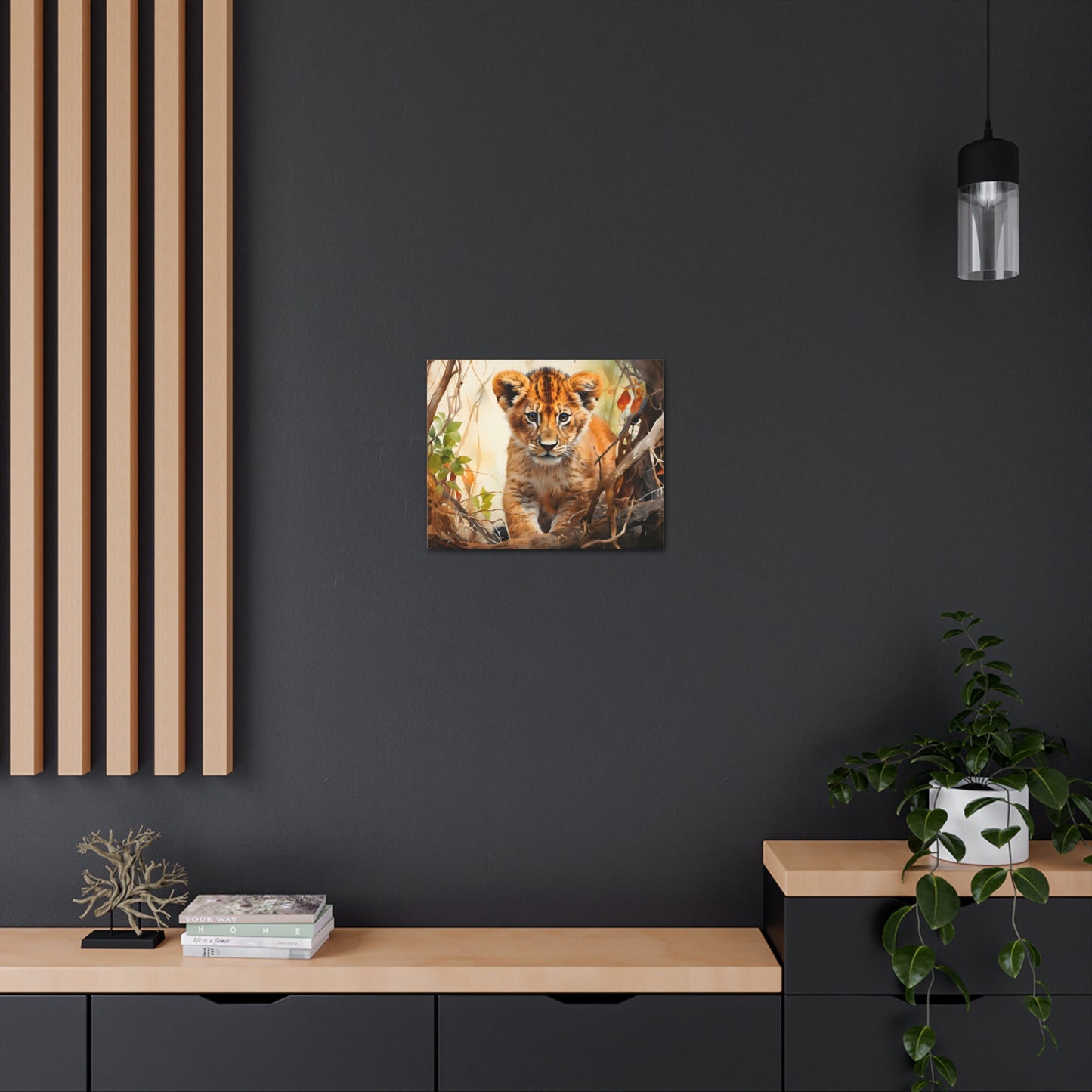 Watercolor Baby Lion In Nature Art Canvas Gallery Wraps Baby Lion Print Large Canvas Art Animal Wall Art minimalist Wall Art Lover Gift