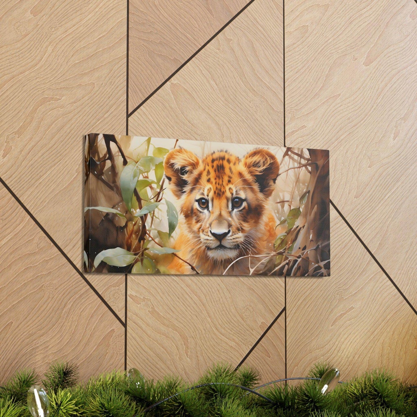 Watercolor Baby Lion In Nature Art Canvas Gallery Wraps Baby Lion Print Large Canvas Art Animal Wall Art minimalist Wall Art Lover Gift - Giftsmojo