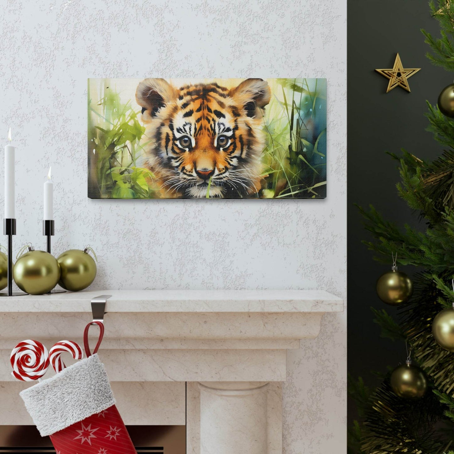 Watercolor Baby Tiger In Nature Art Canvas Gallery Wraps Tiger Print Large Canvas Art Animal Wall Art minimalist Wall Art Lover Gift - Giftsmojo
