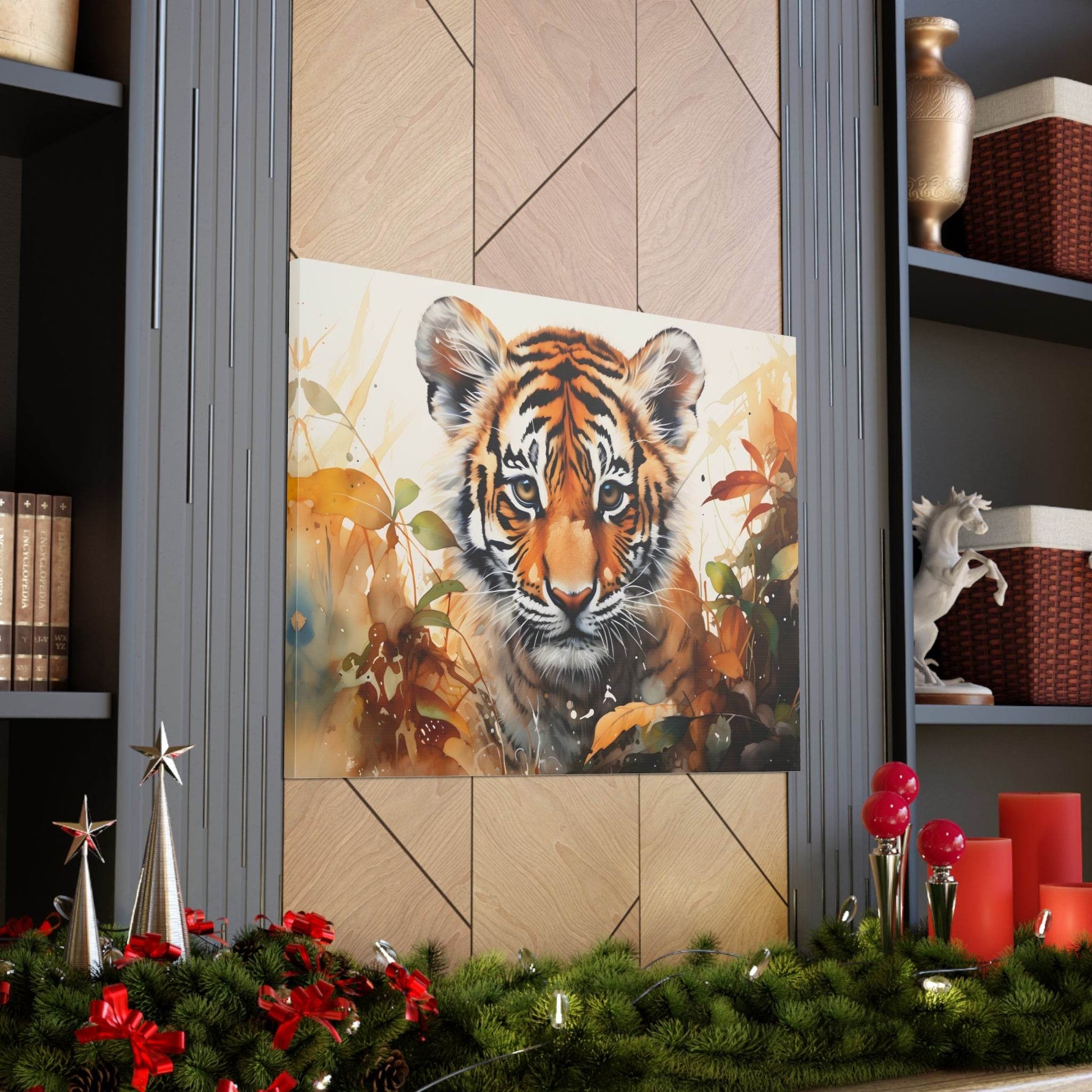 Watercolor Baby Tiger In Nature Art Canvas Gallery Wraps Tiger Print Large Canvas Art Animal Wall Art minimalist Wall Art Lover Gift - Giftsmojo