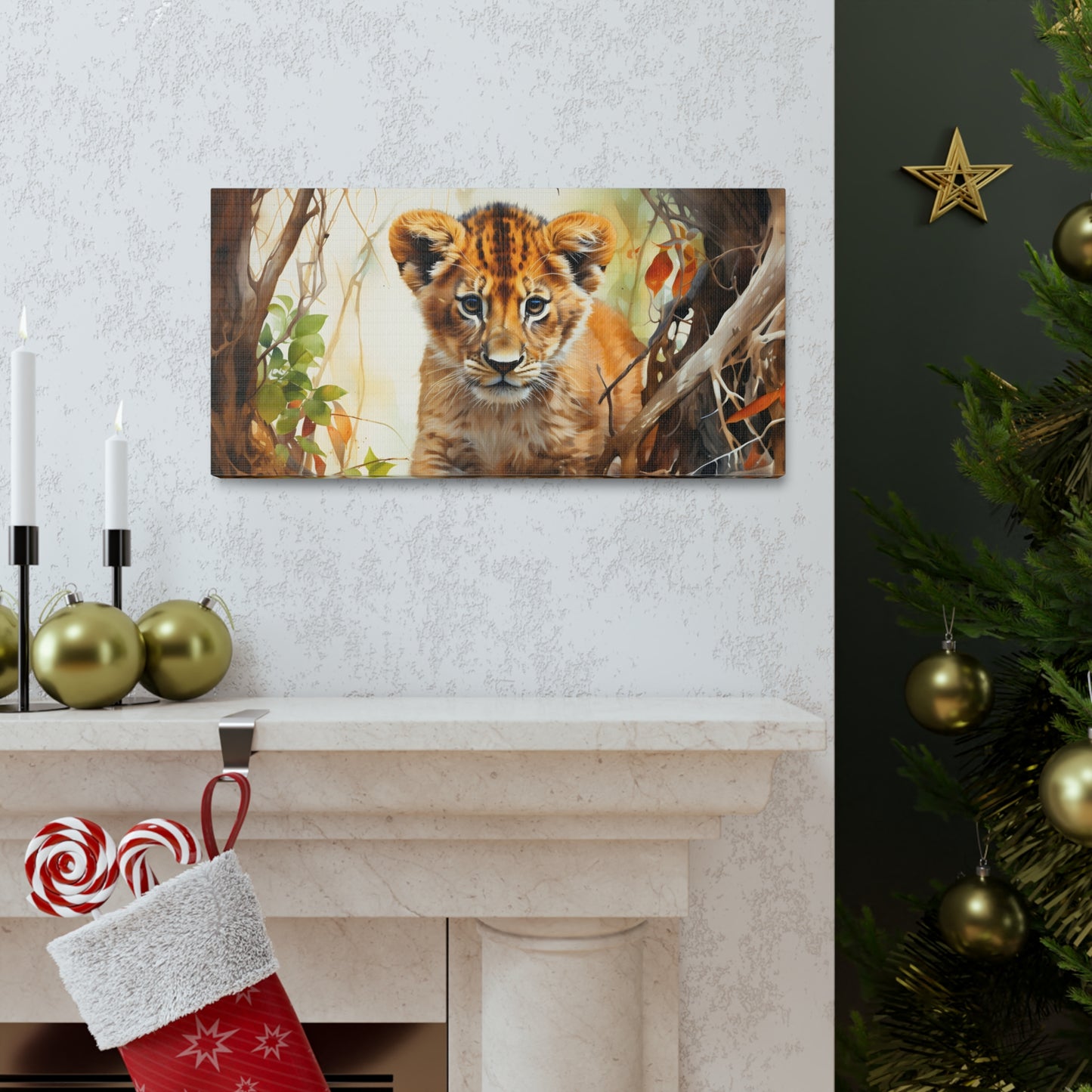 Watercolor Baby Lion In Nature Art Canvas Gallery Wraps Baby Lion Print Large Canvas Art Animal Wall Art minimalist Wall Art Lover Gift