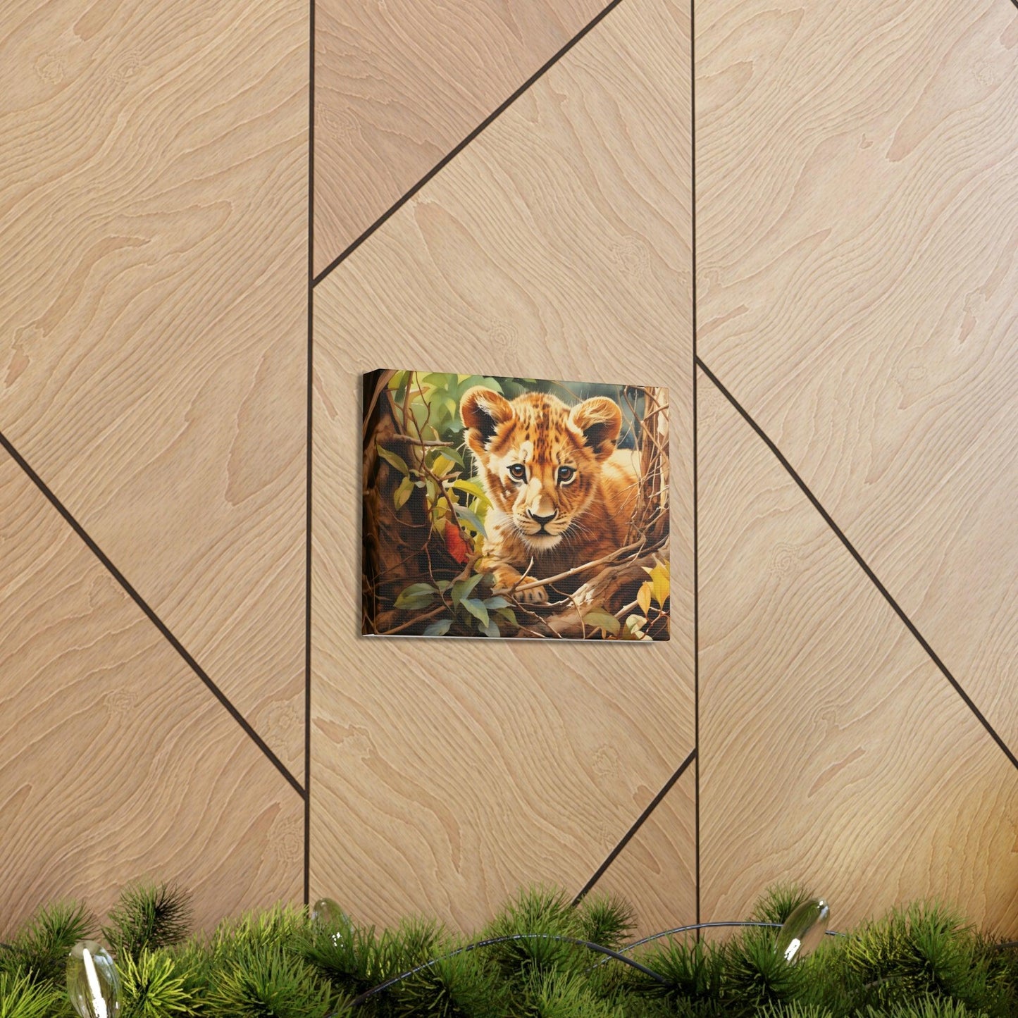 Watercolor Baby Lion In Nature Art Canvas Gallery Wraps Baby Lion Print Large Canvas Art Animal Wall Art minimalist Wall Art Lover Gift