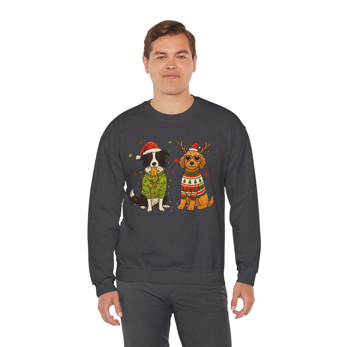 2 Dogs Christmas Sweatshirt Unisex Fleece Crew | GiftsMojo