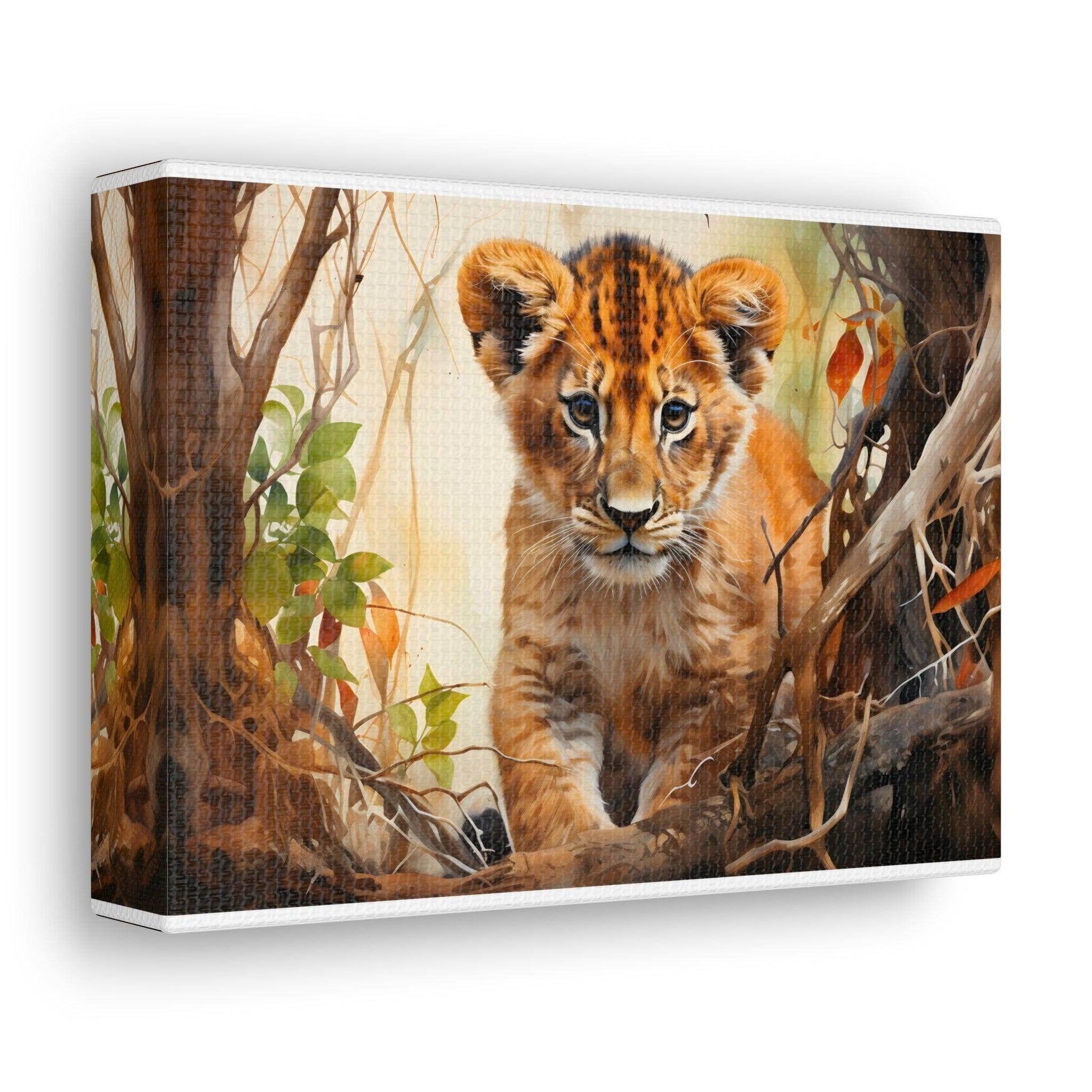 Watercolor Baby Lion In Nature Art Canvas Gallery Wraps Baby Lion Print Large Canvas Art Animal Wall Art minimalist Wall Art Lover Gift - Giftsmojo