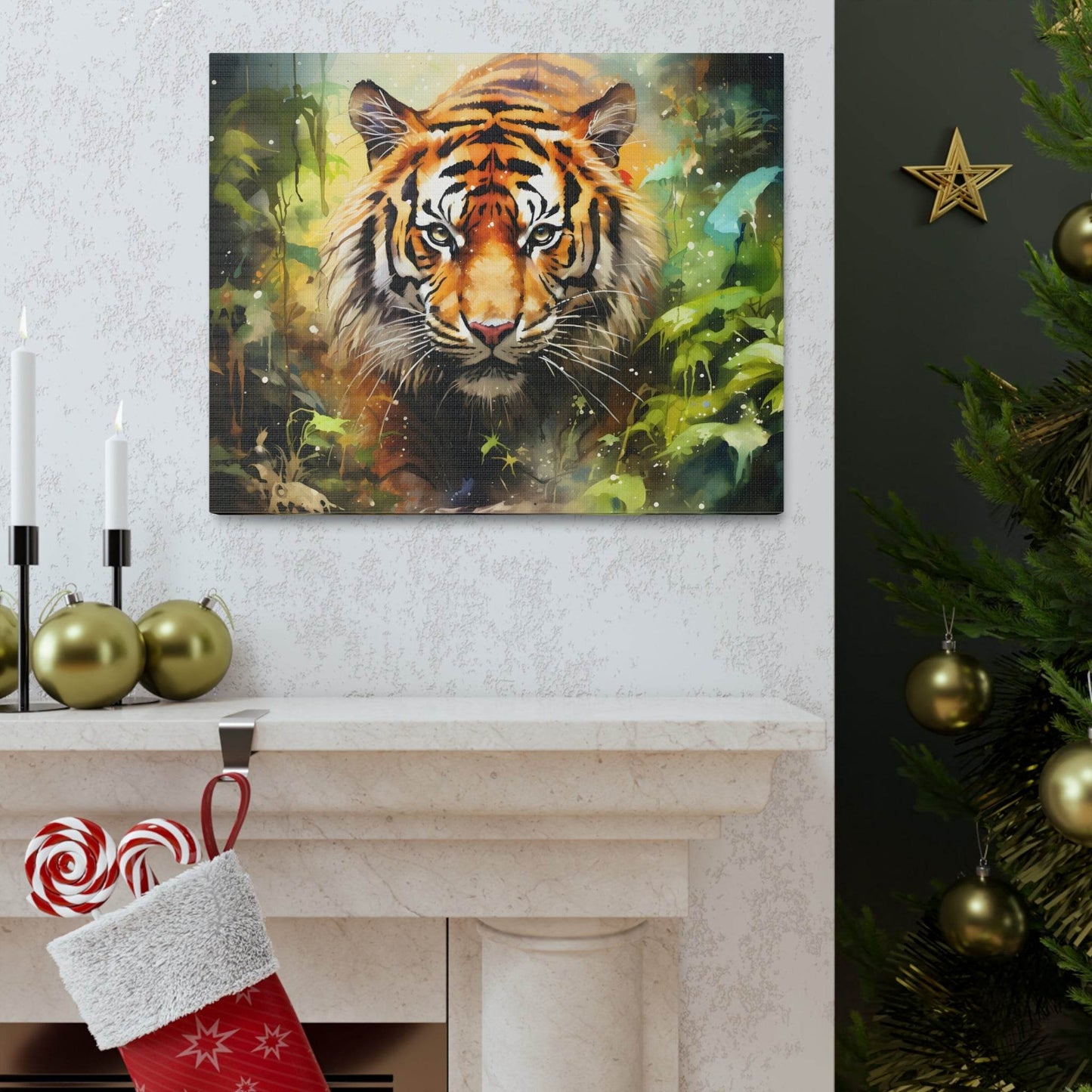 Watercolor Tiger In Nature Art Canvas Gallery Wraps Tiger Print Large Canvas Art Animal Wall Art minimalist Wall Art Lover Gift - Giftsmojo