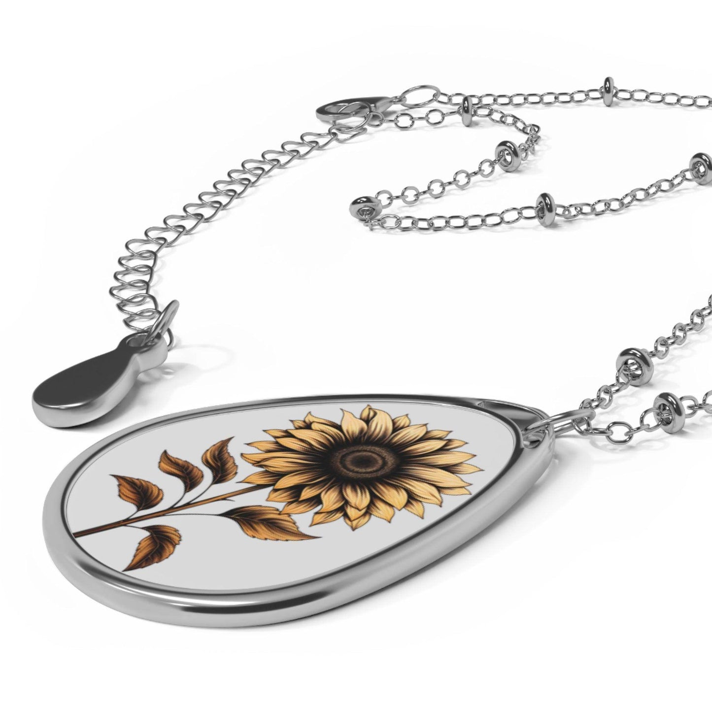 SunFlower Oval Necklace Flower Necklace - Unique Gift For Her Birthday Christmas Flower Necklace Flower Jewelry Nature Jewelry Floral Jewelry - Giftsmojo
