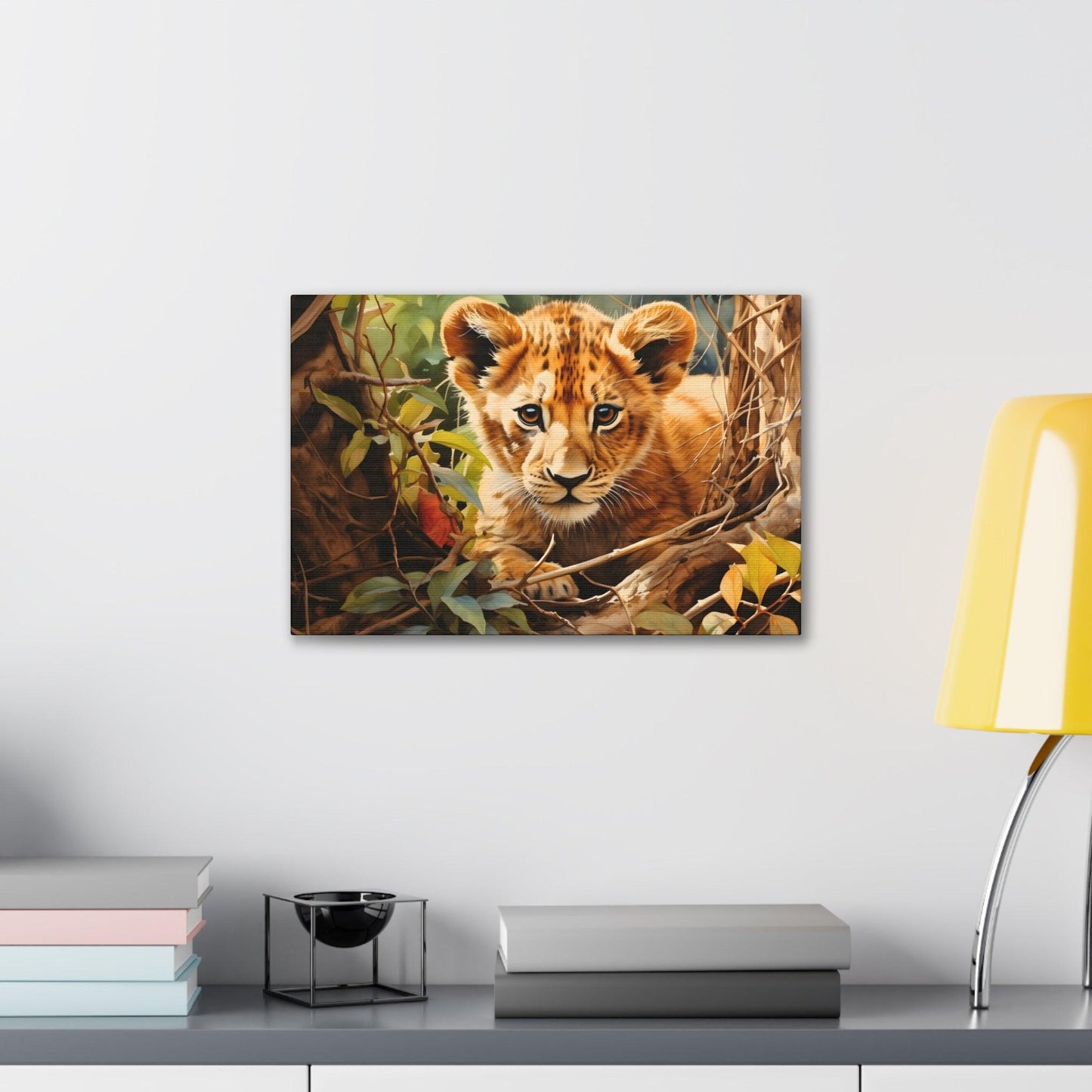 Watercolor Baby Lion In Nature Art Canvas Gallery Wraps Baby Lion Print Large Canvas Art Animal Wall Art minimalist Wall Art Lover Gift