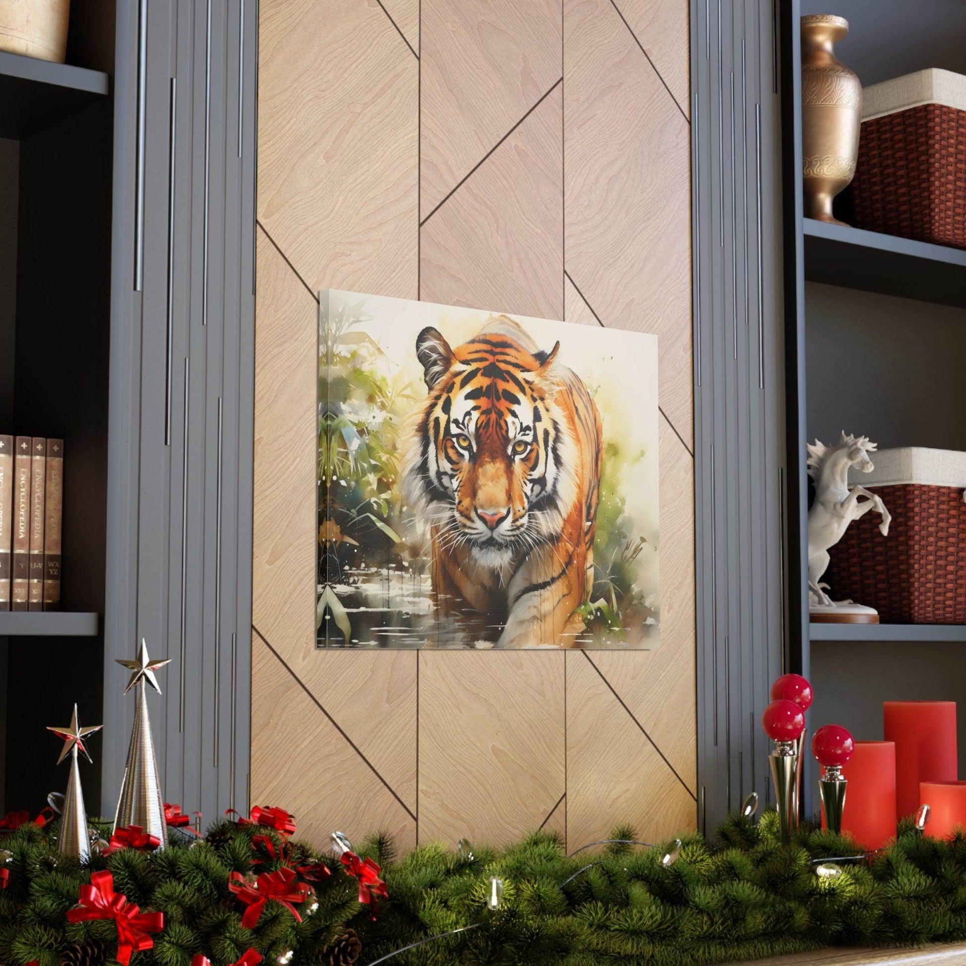 Watercolor Tiger In Nature Art Canvas Gallery Wraps Tiger Print Large Canvas Art Animal Wall Art minimalist Wall Art Lover Gift - Giftsmojo