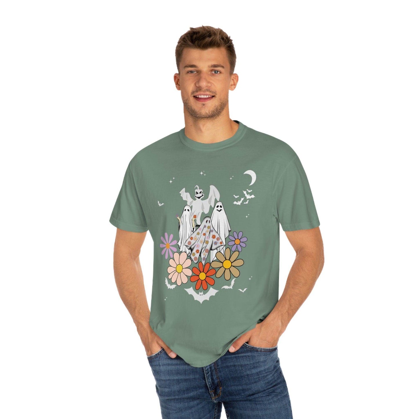 Floral Ghost Tshirt Retro Halloween Tshirt, Trick or Treat shirt, Vintage Shirt Halloween Shirt - Giftsmojo