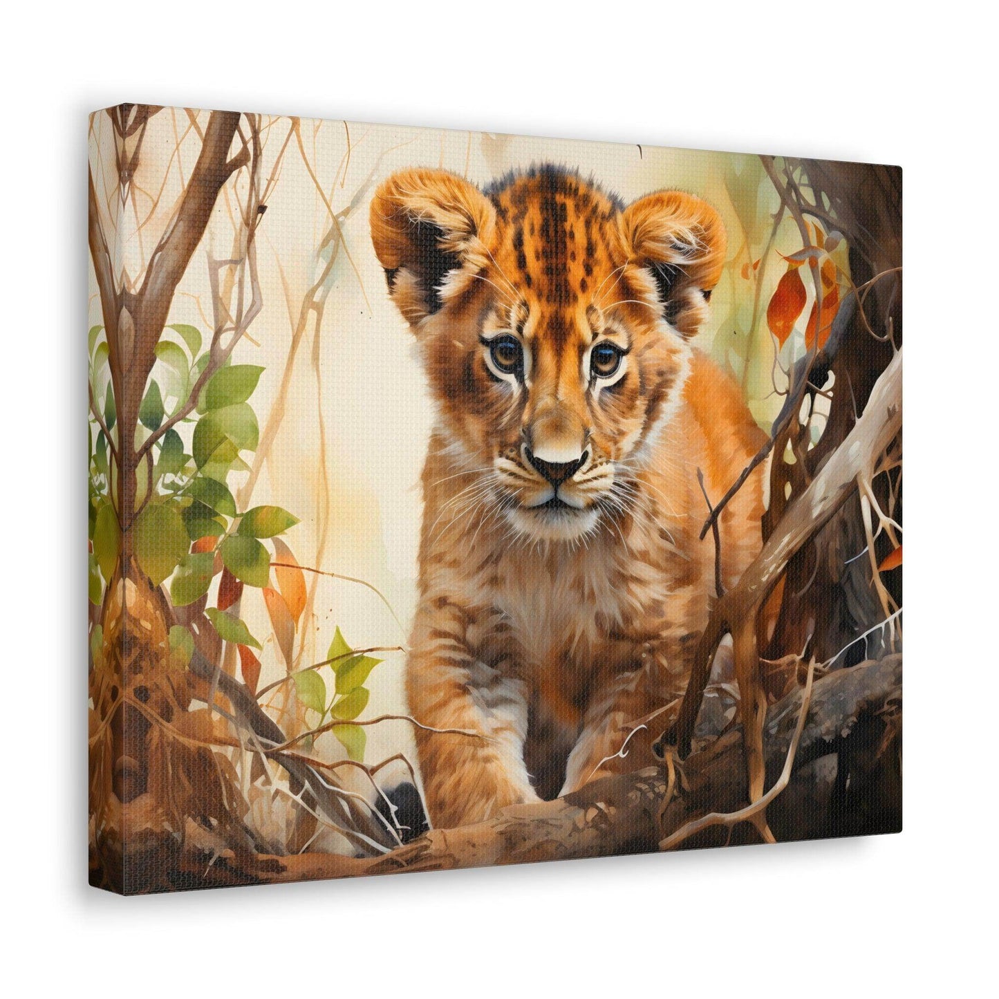 Watercolor Baby Lion In Nature Art Canvas Gallery Wraps Baby Lion Print Large Canvas Art Animal Wall Art minimalist Wall Art Lover Gift - Giftsmojo