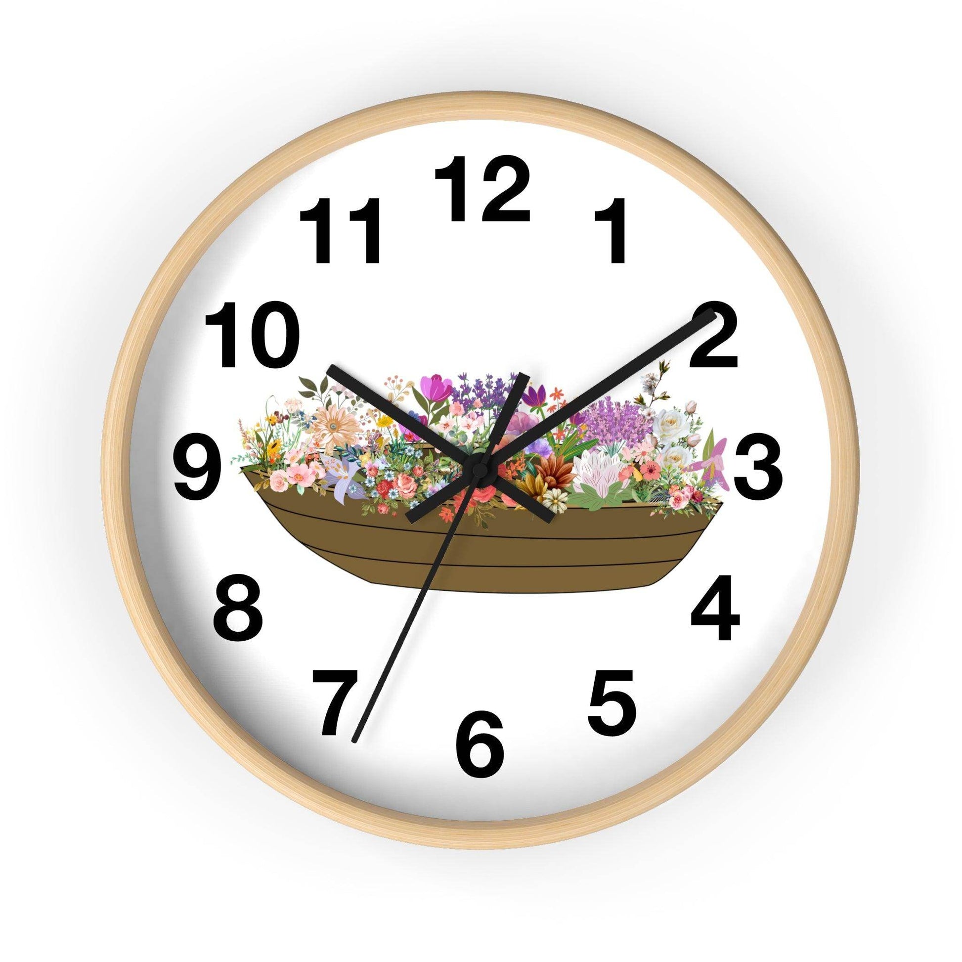 Boat Flower Wall Clock Floral Wall Clock Home Decor Gift House Warming gift - Unique Gift Farmhouse Clocks For Wall Living Room Bedroom - Giftsmojo