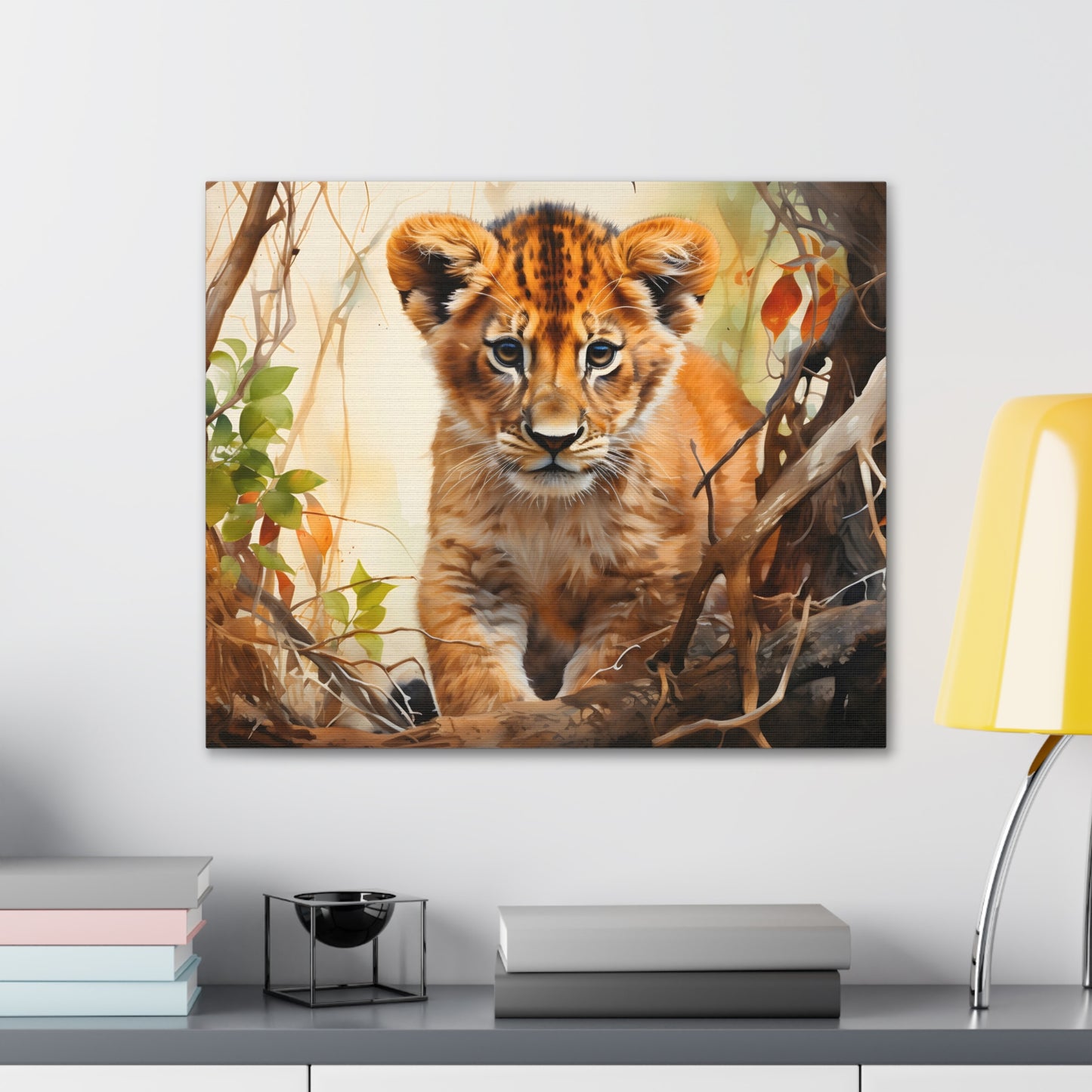 Watercolor Baby Lion In Nature Art Canvas Gallery Wraps Baby Lion Print Large Canvas Art Animal Wall Art minimalist Wall Art Lover Gift