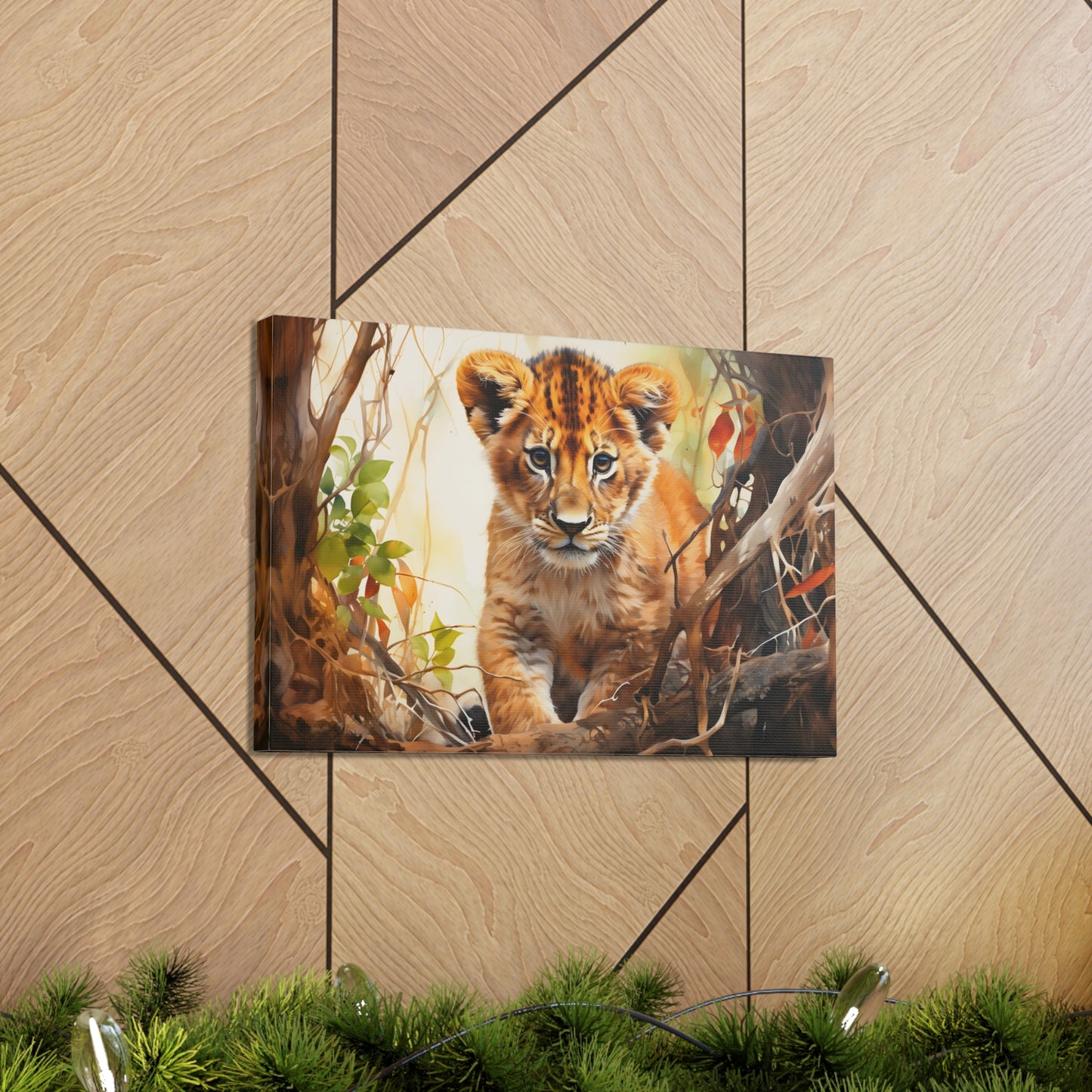 Watercolor Baby Lion In Nature Art Canvas Gallery Wraps Baby Lion Print Large Canvas Art Animal Wall Art minimalist Wall Art Lover Gift