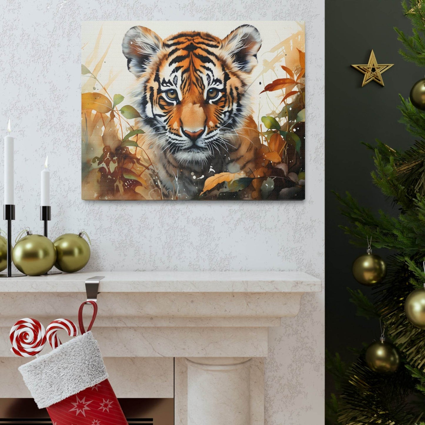 Watercolor Baby Tiger In Nature Art Canvas Gallery Wraps Tiger Print Large Canvas Art Animal Wall Art minimalist Wall Art Lover Gift - Giftsmojo