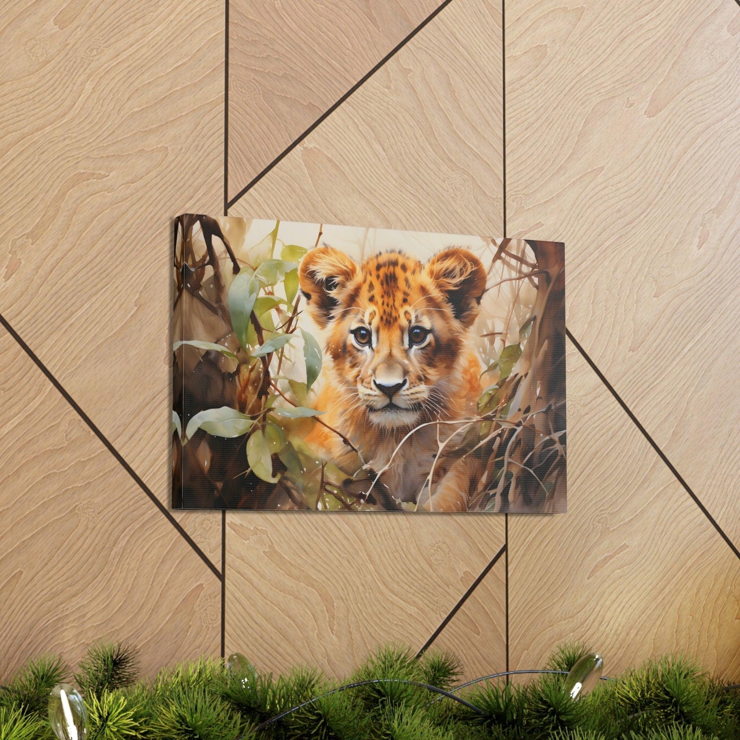 Watercolor Baby Lion In Nature Art Canvas Gallery Wraps Baby Lion Print Large Canvas Art Animal Wall Art minimalist Wall Art Lover Gift - Giftsmojo