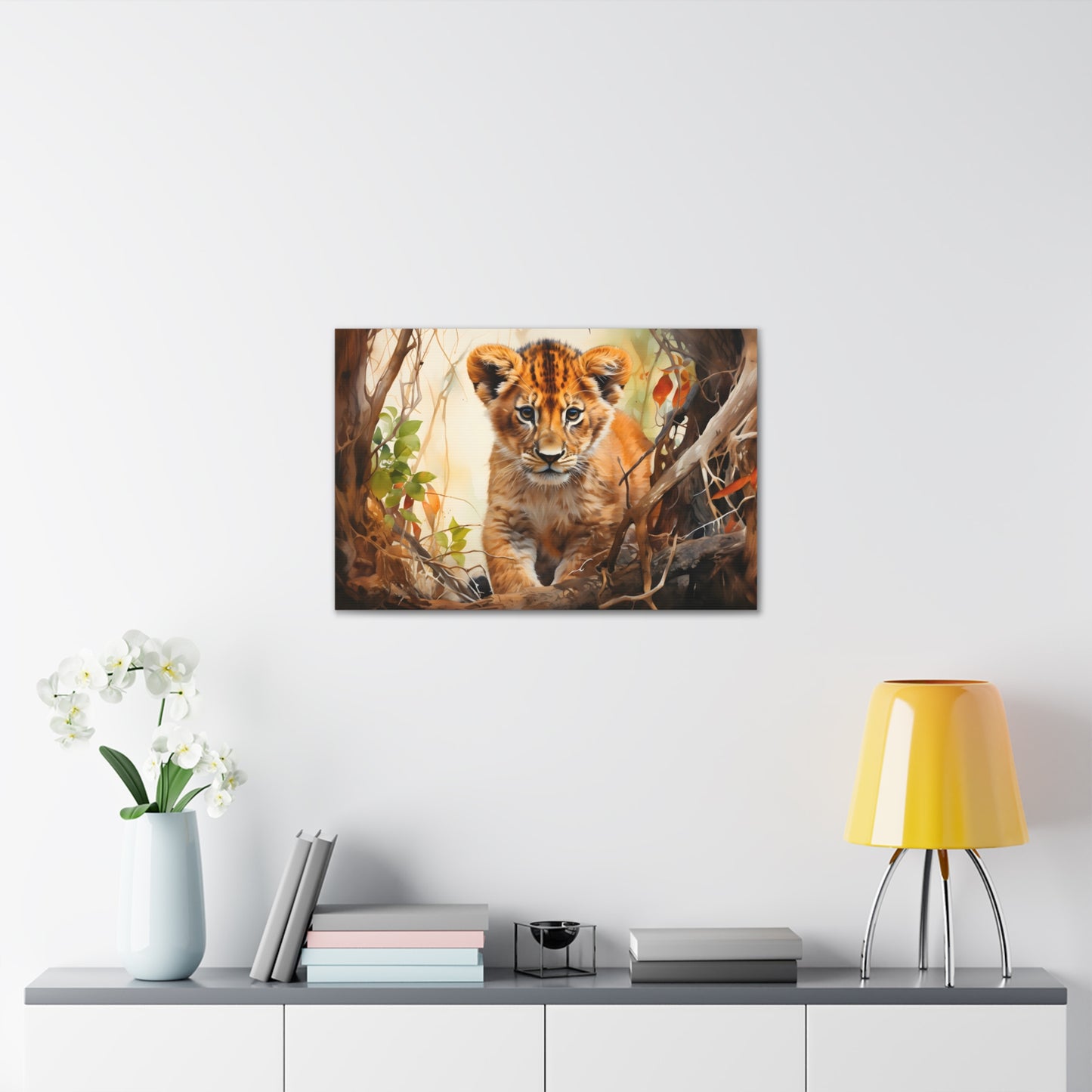Watercolor Baby Lion In Nature Art Canvas Gallery Wraps Baby Lion Print Large Canvas Art Animal Wall Art minimalist Wall Art Lover Gift