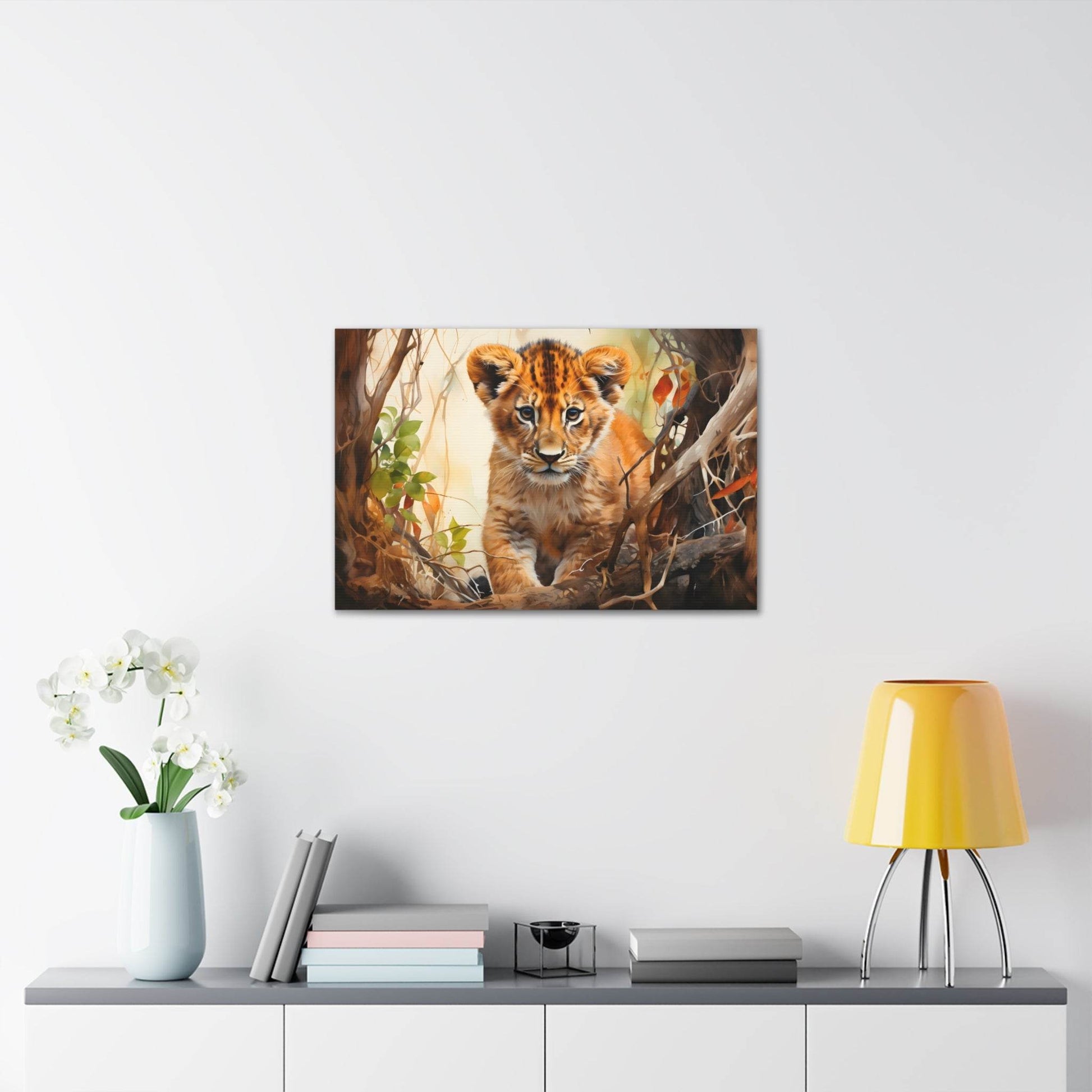 Watercolor Baby Lion In Nature Art Canvas Gallery Wraps Baby Lion Print Large Canvas Art Animal Wall Art minimalist Wall Art Lover Gift - Giftsmojo