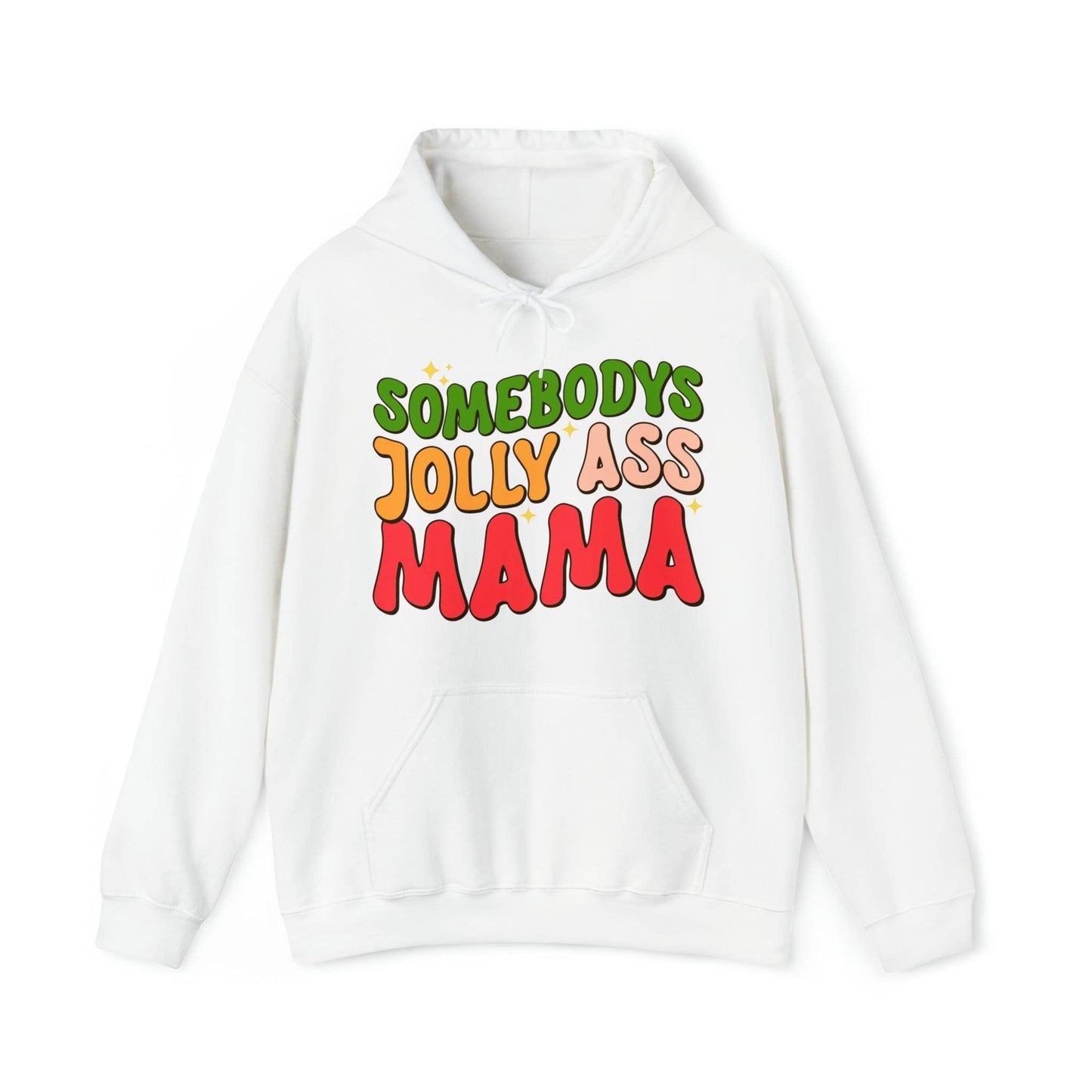Funny Groovy Retro Christmas - Somebodys Jolly Ass MAMA Christmas Hooded Sweatshirt - Giftsmojo