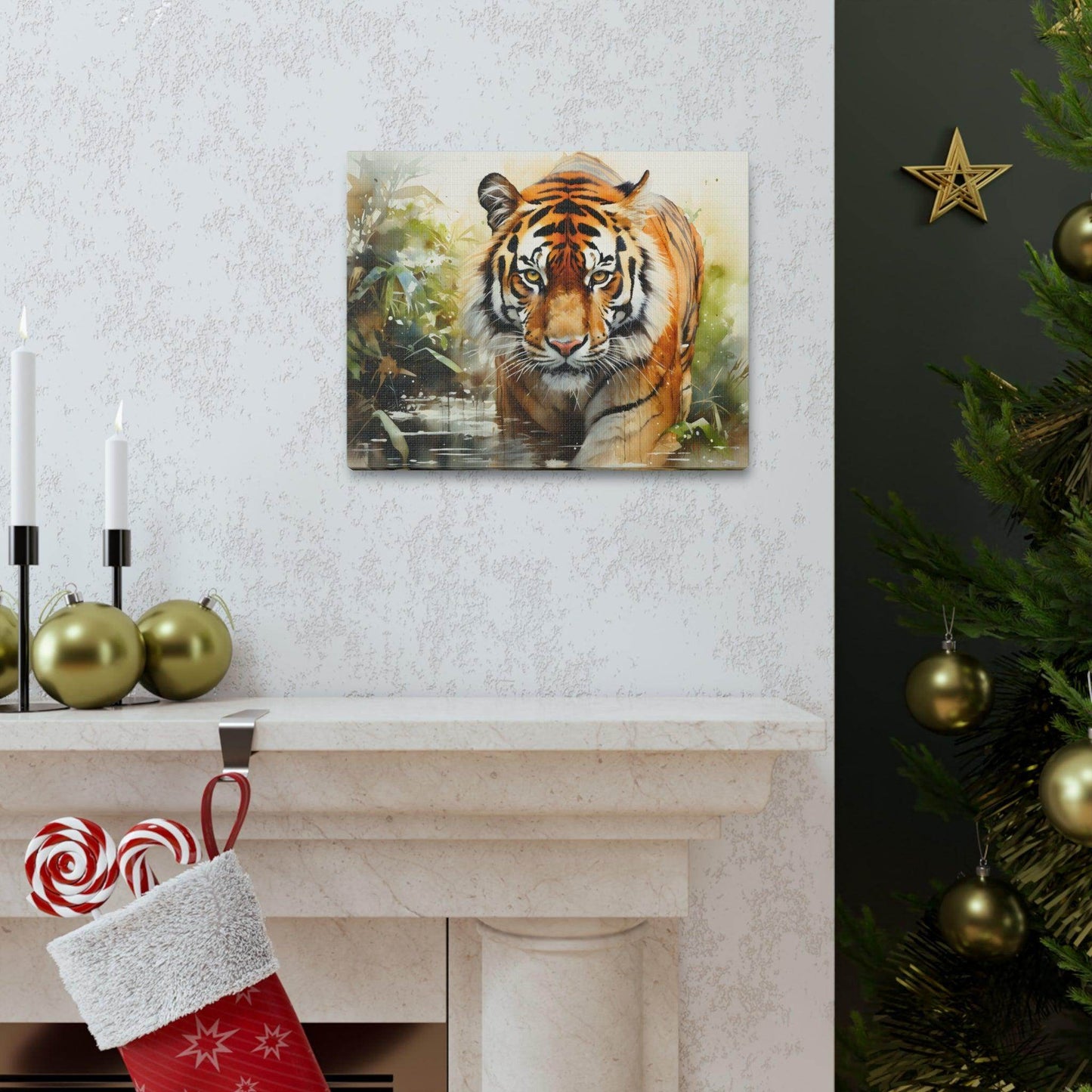 Watercolor Tiger In Nature Art Canvas Gallery Wraps Tiger Print Large Canvas Art Animal Wall Art minimalist Wall Art Lover Gift - Giftsmojo