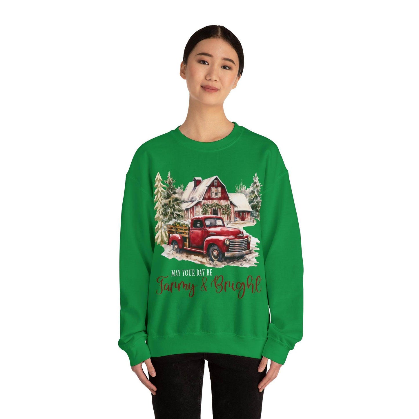May Your Day Be Farmy And Bright Christmas Sweatshirt Christmas on The Farm Sweatshirt Christmas Farm Sweatshirt Christmas Sweater Trendy Christmas Shirt Farmers - Giftsmojo