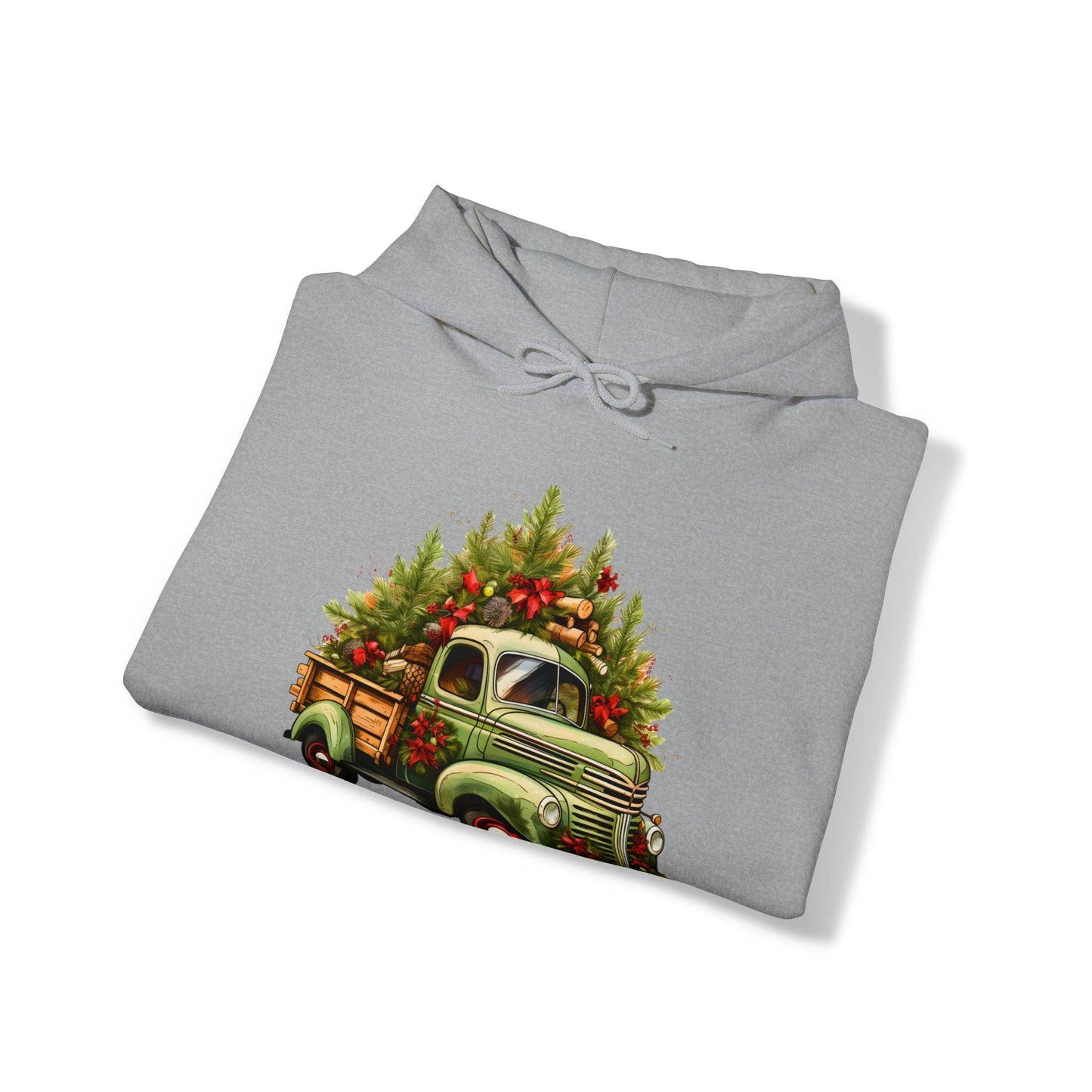 Christmas Tree Truck Hooded Sweatshirt Christmas Truck Sweatshirt Christmas Sweater Truck Pullover Christmas Tree Sweat Pine Tree Pullover - Giftsmojo