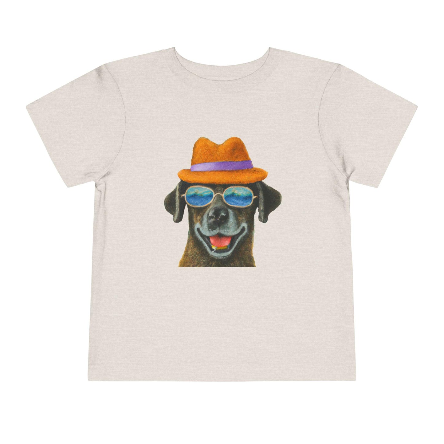 Dog at the beach wearing a hat and sunglasses painted art Toddler Short Sleeve Tee - Giftsmojo